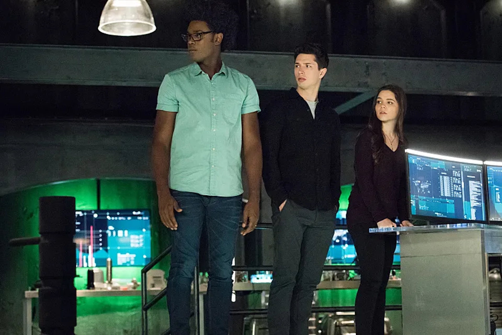 Joe Dinicol, Madison McLaughlin, and Echo Kellum in Arrow (2012)