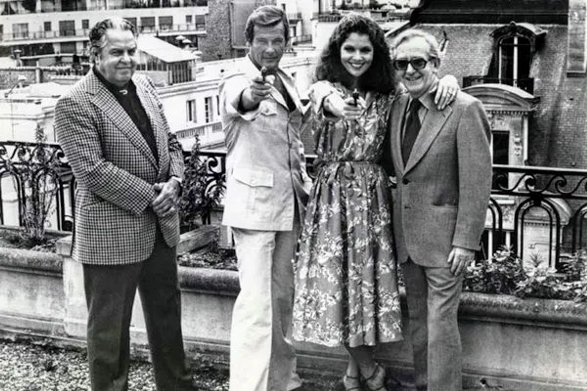 Roger Moore, Lois Chiles, Albert R. Broccoli, and Lewis Gilbert in Moonraker (1979)