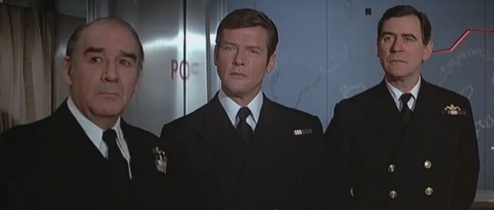 Roger Moore, George Baker, and Robert Brown in The Spy Who Loved Me (1977)