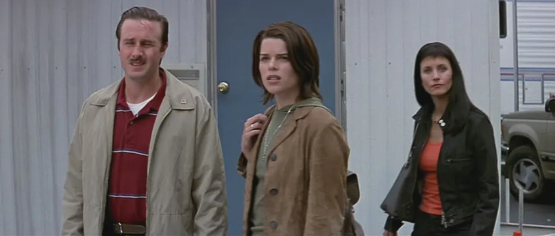 Neve Campbell, David Arquette, and Courteney Cox in Scream 3 (2000)