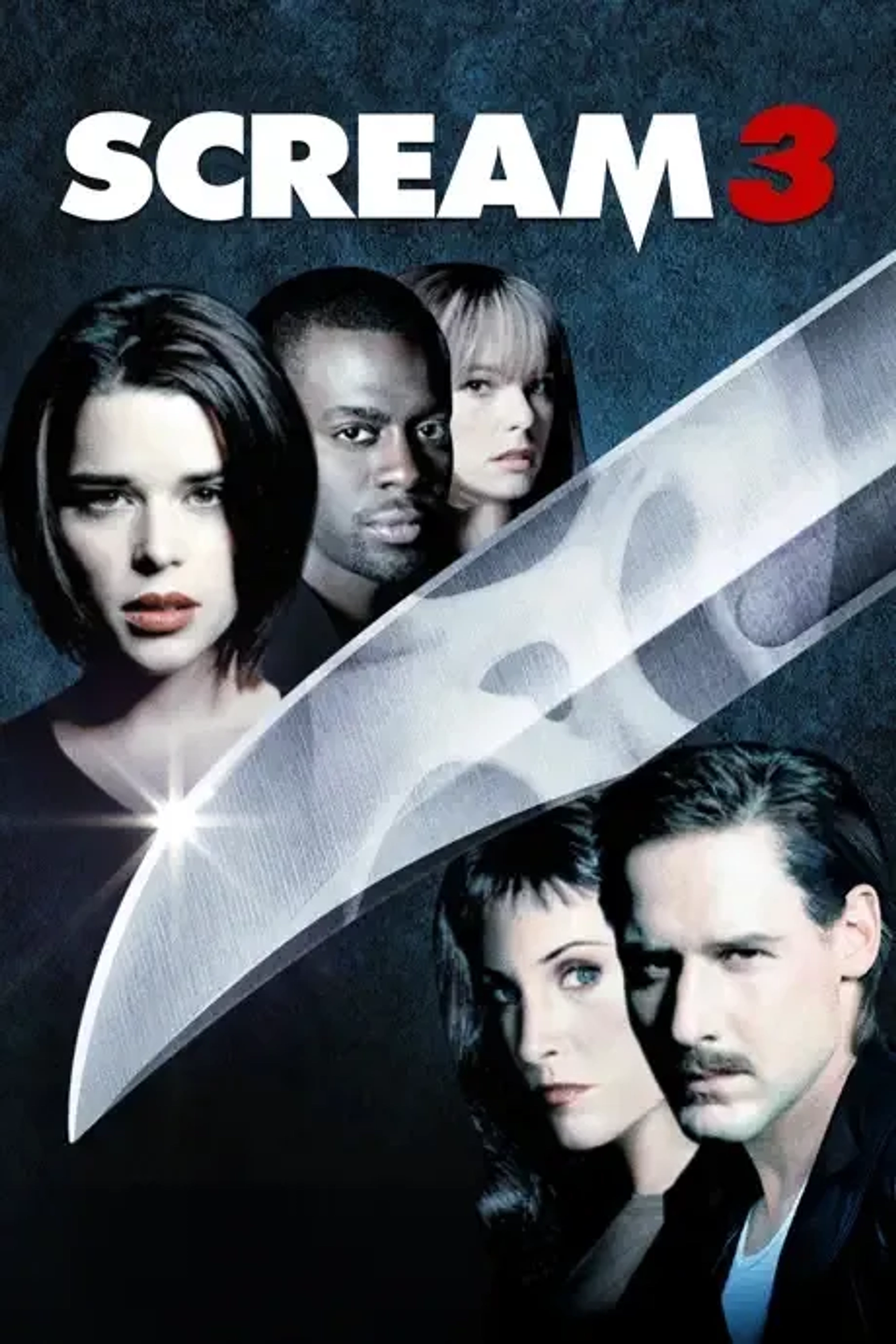 Neve Campbell, Parker Posey, David Arquette, Courteney Cox, and Deon Richmond in Scream 3 (2000)