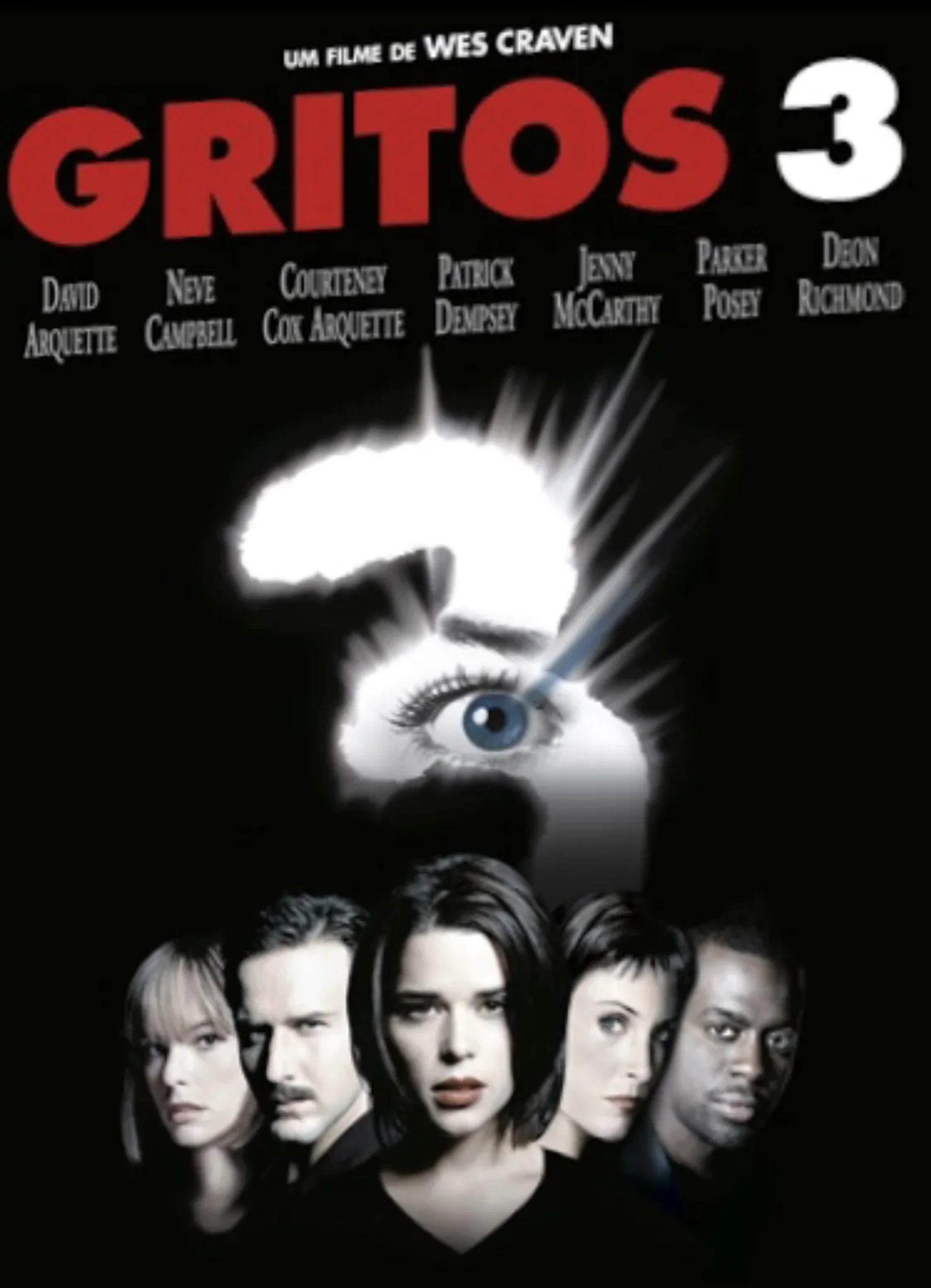 Neve Campbell, Parker Posey, David Arquette, Courteney Cox, and Deon Richmond in Scream 3 (2000)