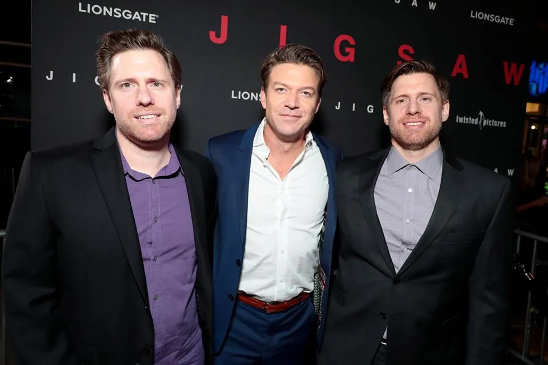 Michael Spierig, Peter Spierig, and Matt Passmore at an event for Jigsaw (2017)