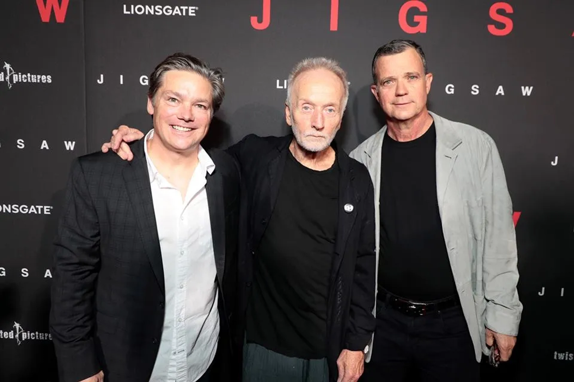 Tobin Bell, Mark Burg, and Oren Koules at an event for Jigsaw (2017)