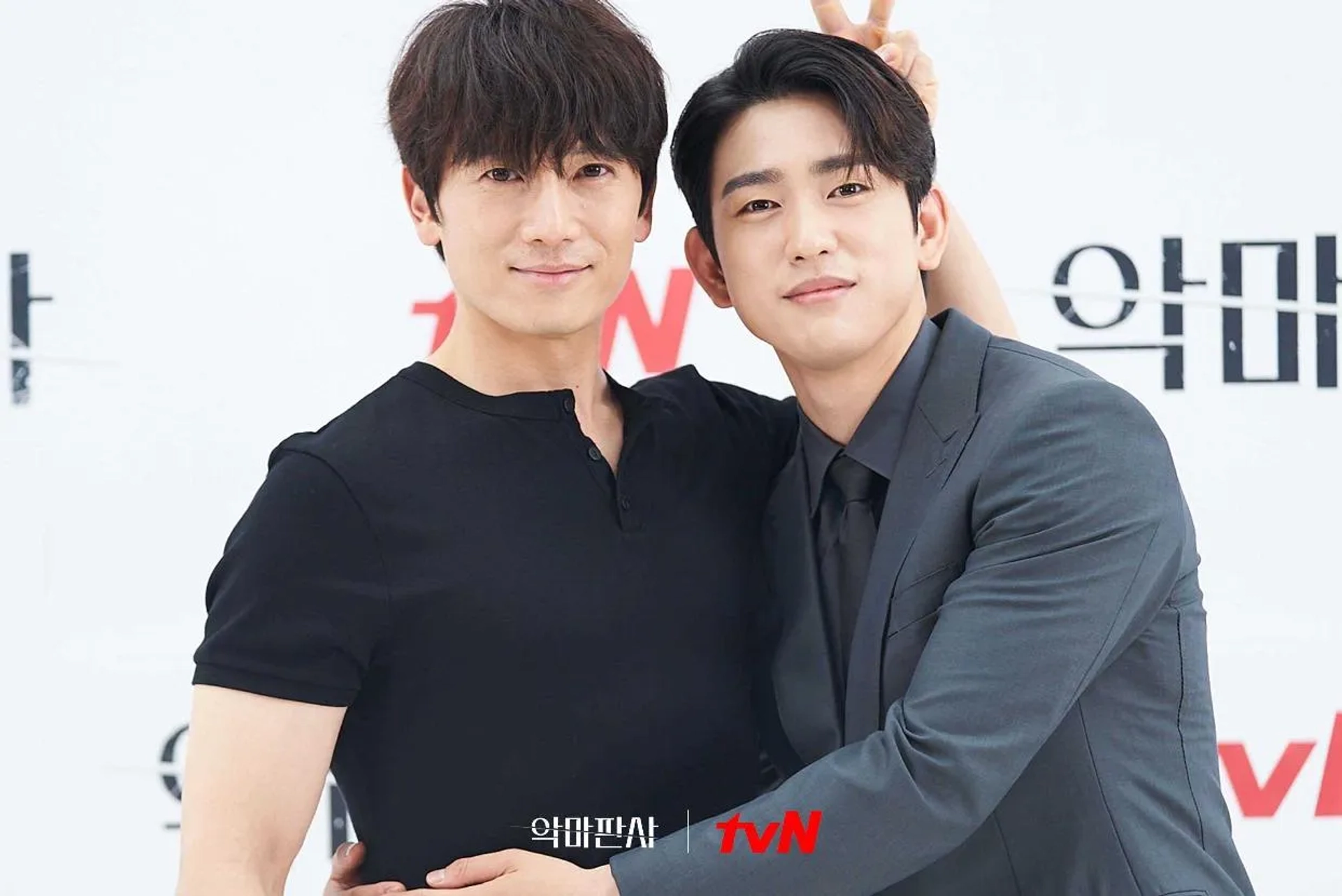 Ji Sung and Park Jin-young at an event for The Devil Judge (2021)