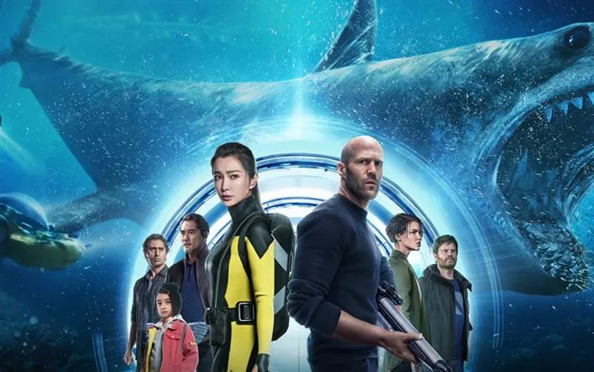 Jason Statham, Winston Chao, Cliff Curtis, Bingbing Li, Rainn Wilson, Ruby Rose, and Shuya Sophia Cai in The Meg (2018)