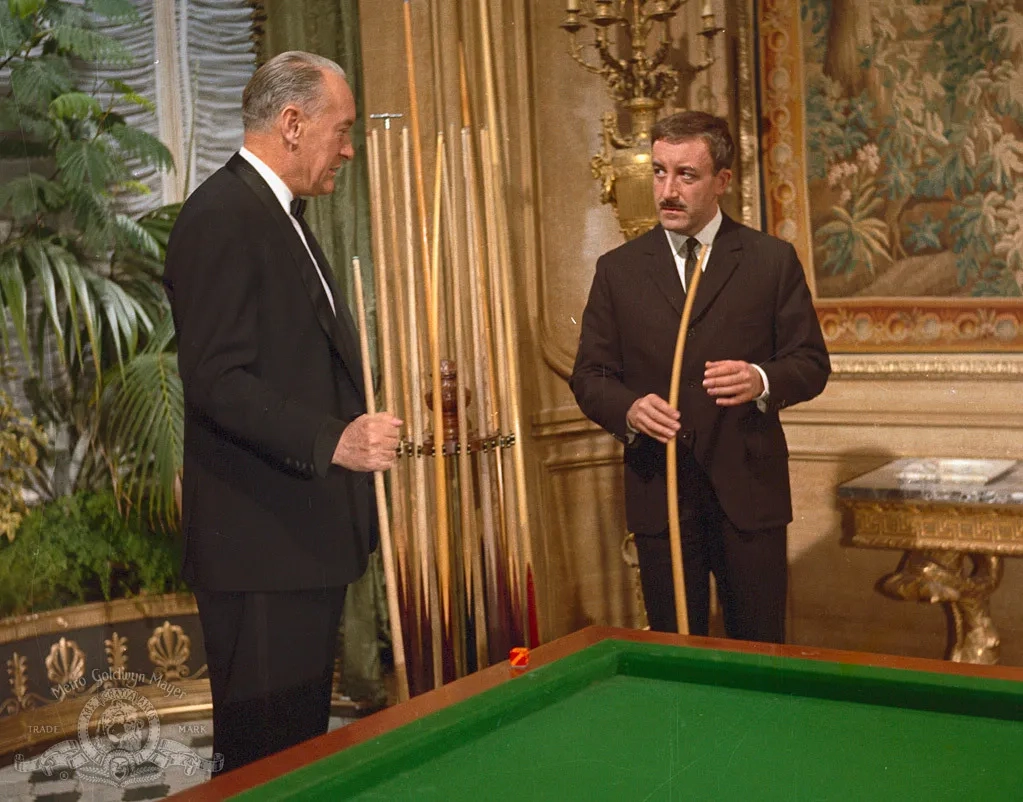 Peter Sellers and George Sanders in A Shot in the Dark (1964)
