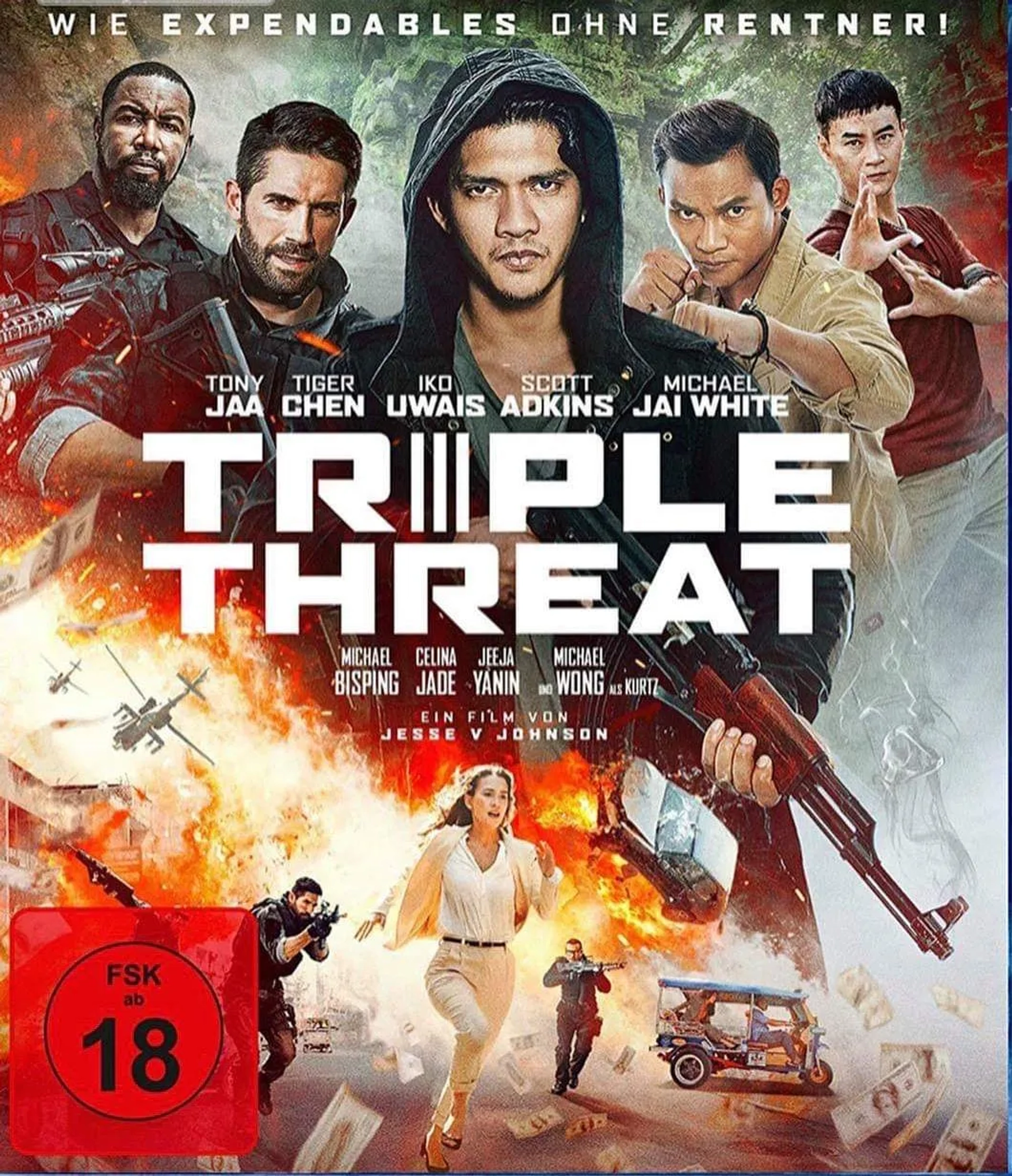 Scott Adkins, Tiger Hu Chen, Michael Jai White, Tony Jaa, Celina Jade, and Iko Uwais in Triple Threat (2019)