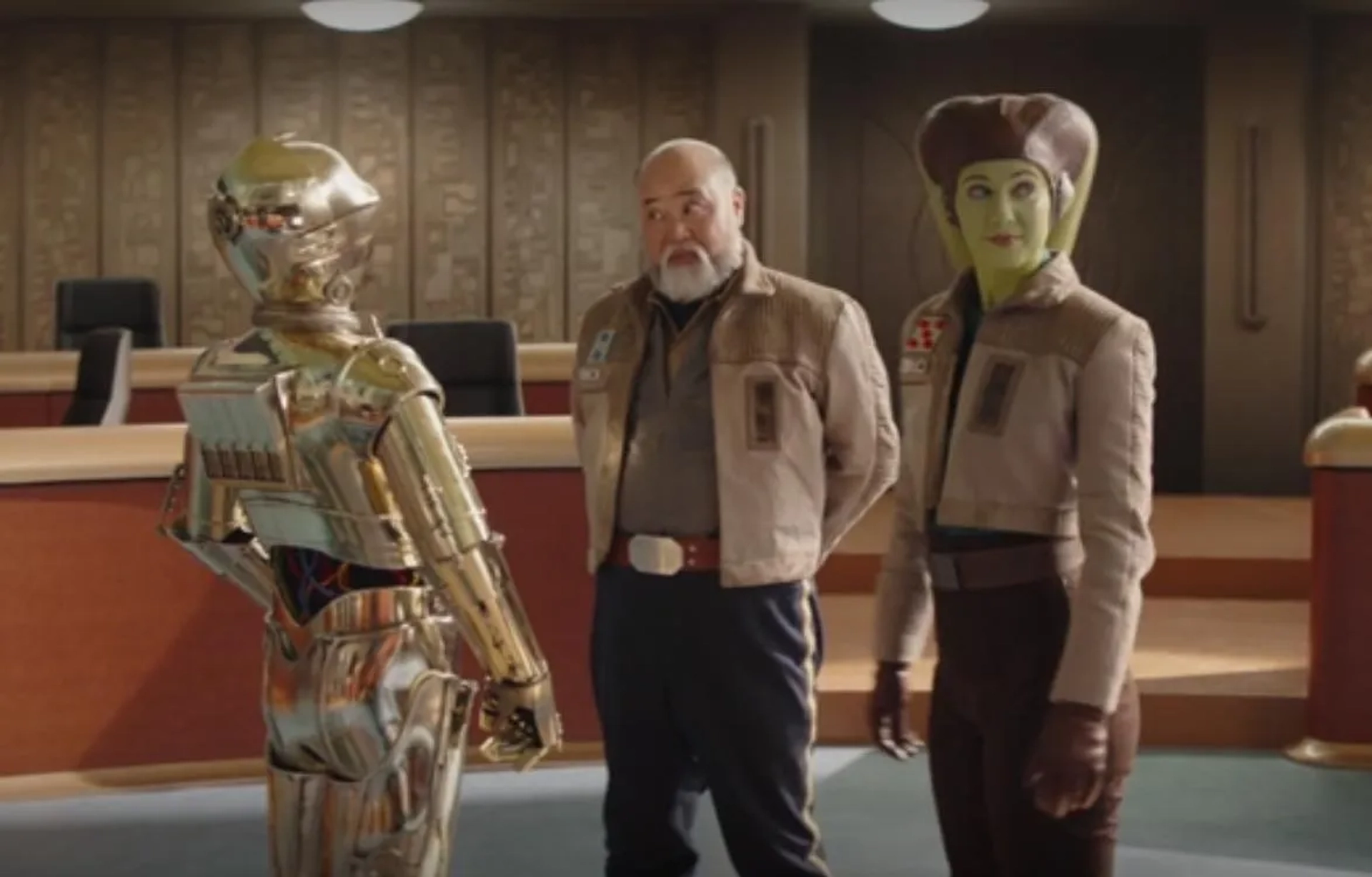 Anthony Daniels, Paul Sun-Hyung Lee, and Mary Elizabeth Winstead in Ahsoka (2023)