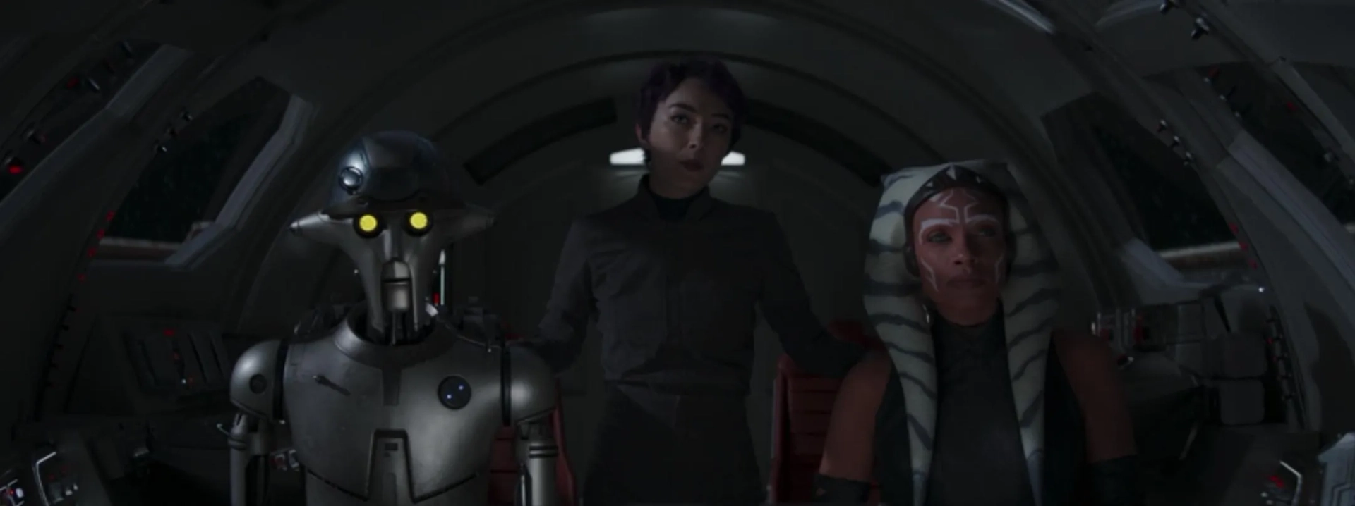 Rosario Dawson, David Tennant, and Natasha Liu Bordizzo in Ahsoka (2023)