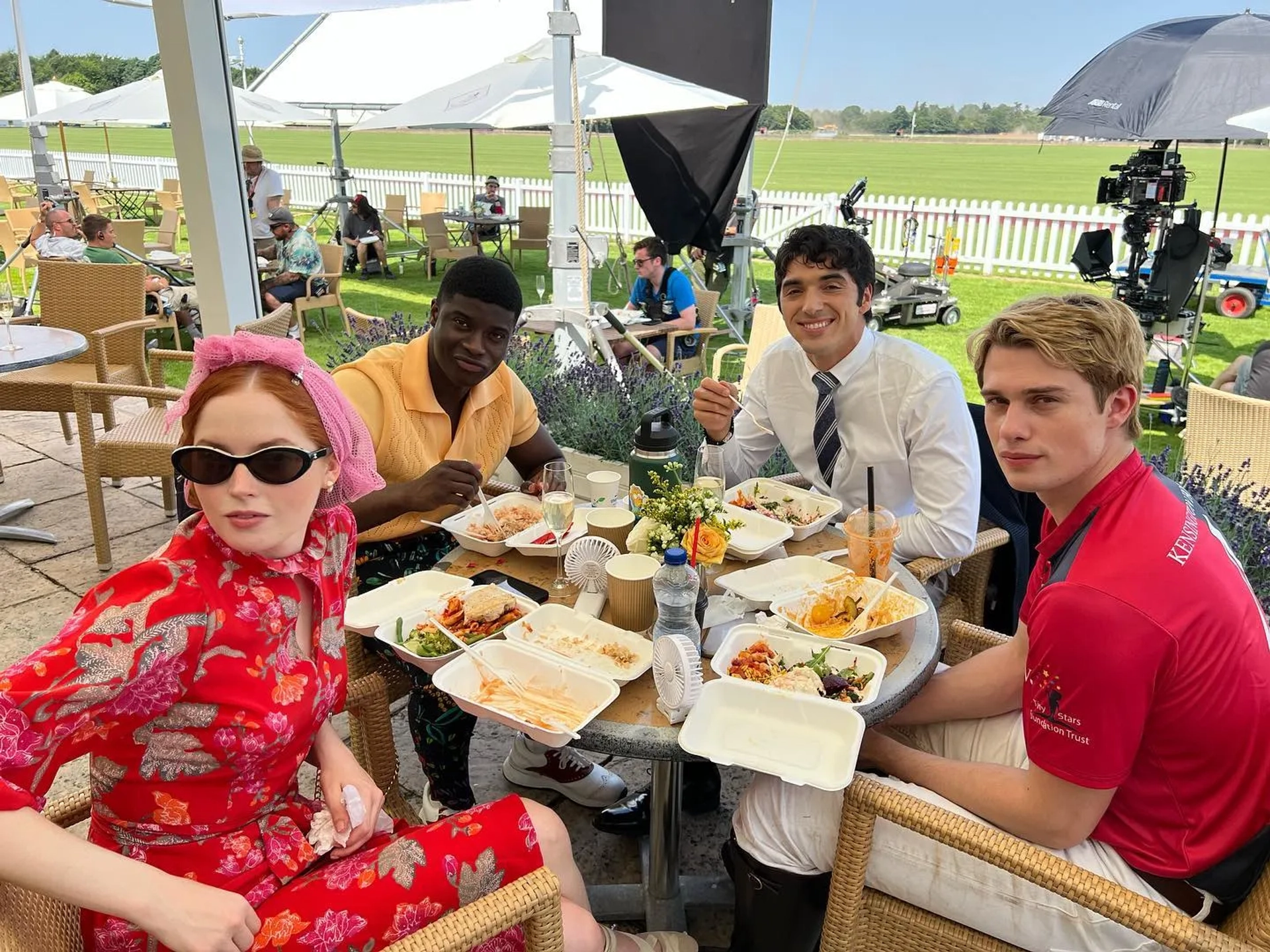 Taylor Zakhar Perez, Ellie Bamber, Nicholas Galitzine, and Malcolm Atobrah in Red, White & Royal Blue (2023)