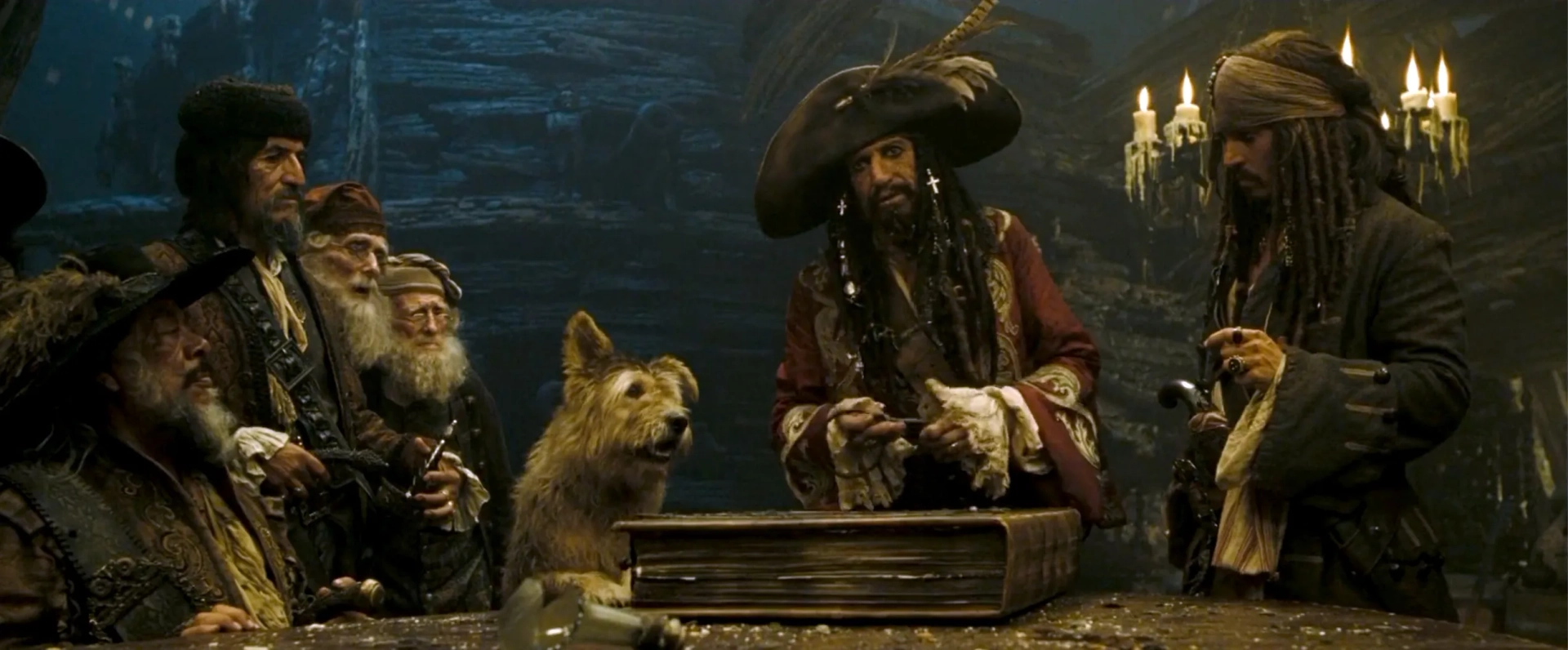 Johnny Depp, Sergio Calderón, and Keith Richards in Pirates of the Caribbean: At World's End (2007)