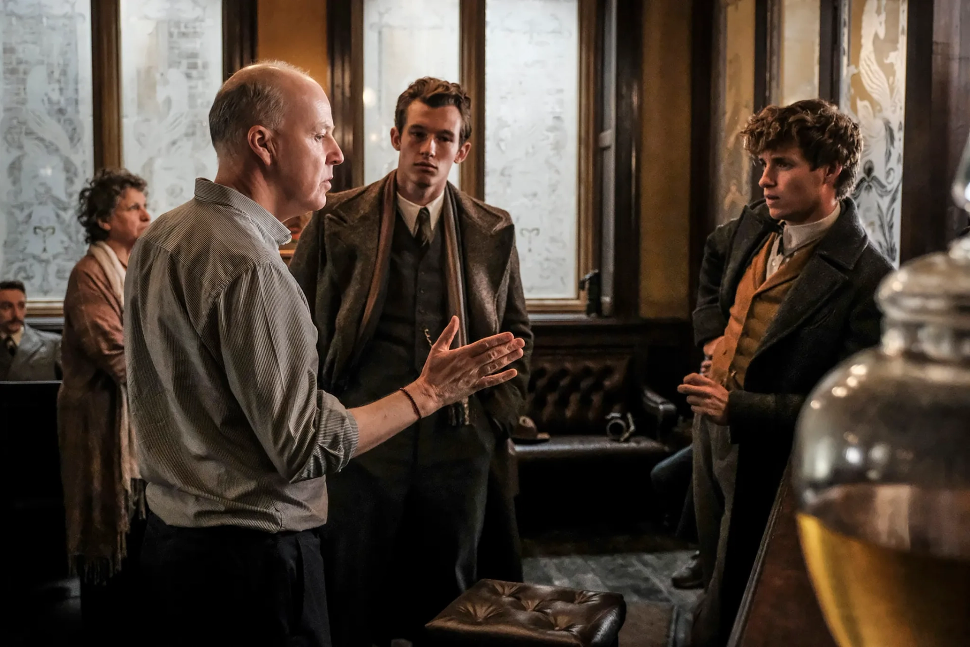 David Yates, Eddie Redmayne, and Callum Turner in Fantastic Beasts: The Crimes of Grindelwald (2018)