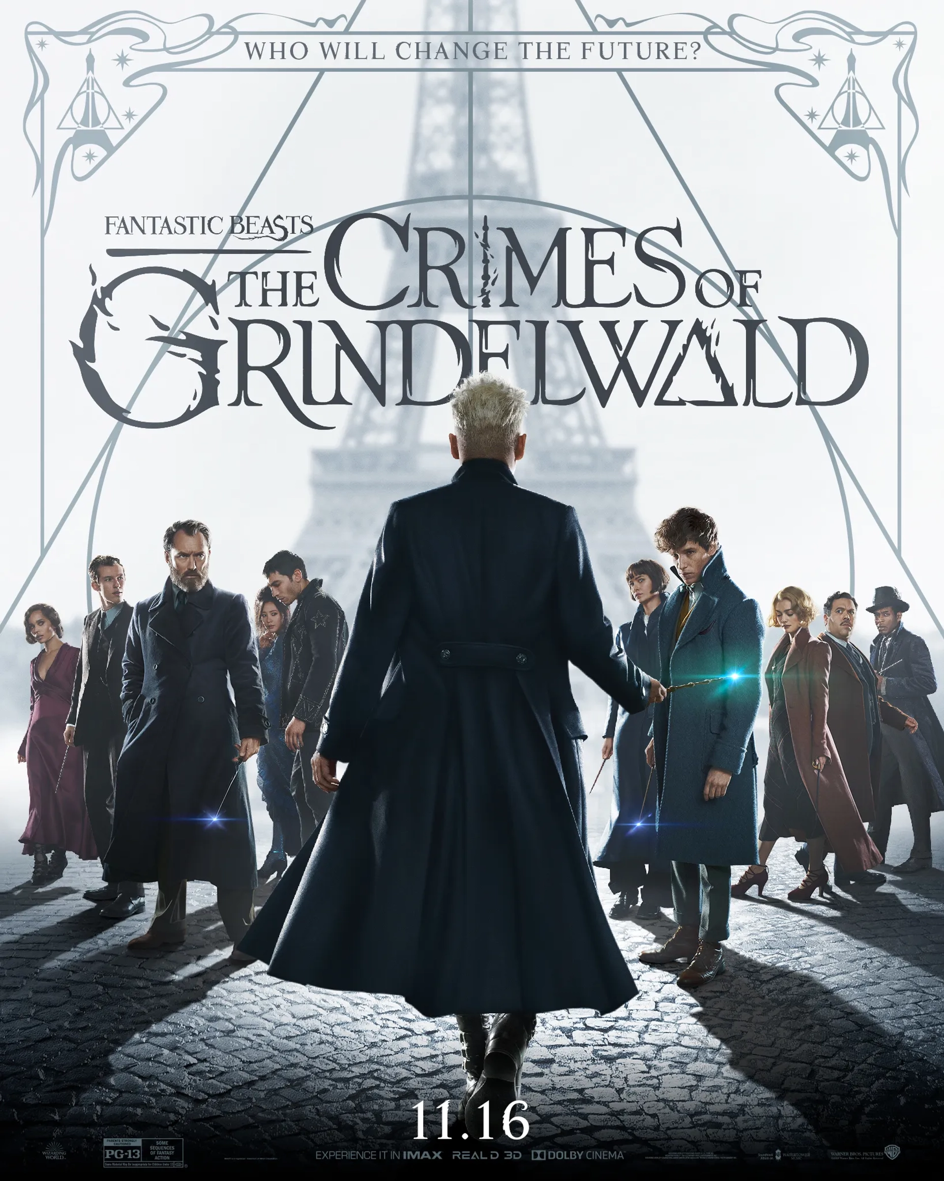 Johnny Depp, Jude Law, Dan Fogler, William Nadylam, Alison Sudol, Eddie Redmayne, Katherine Waterston, Claudia Kim, Zoë Kravitz, Ezra Miller, and Callum Turner in Fantastic Beasts: The Crimes of Grindelwald (2018)