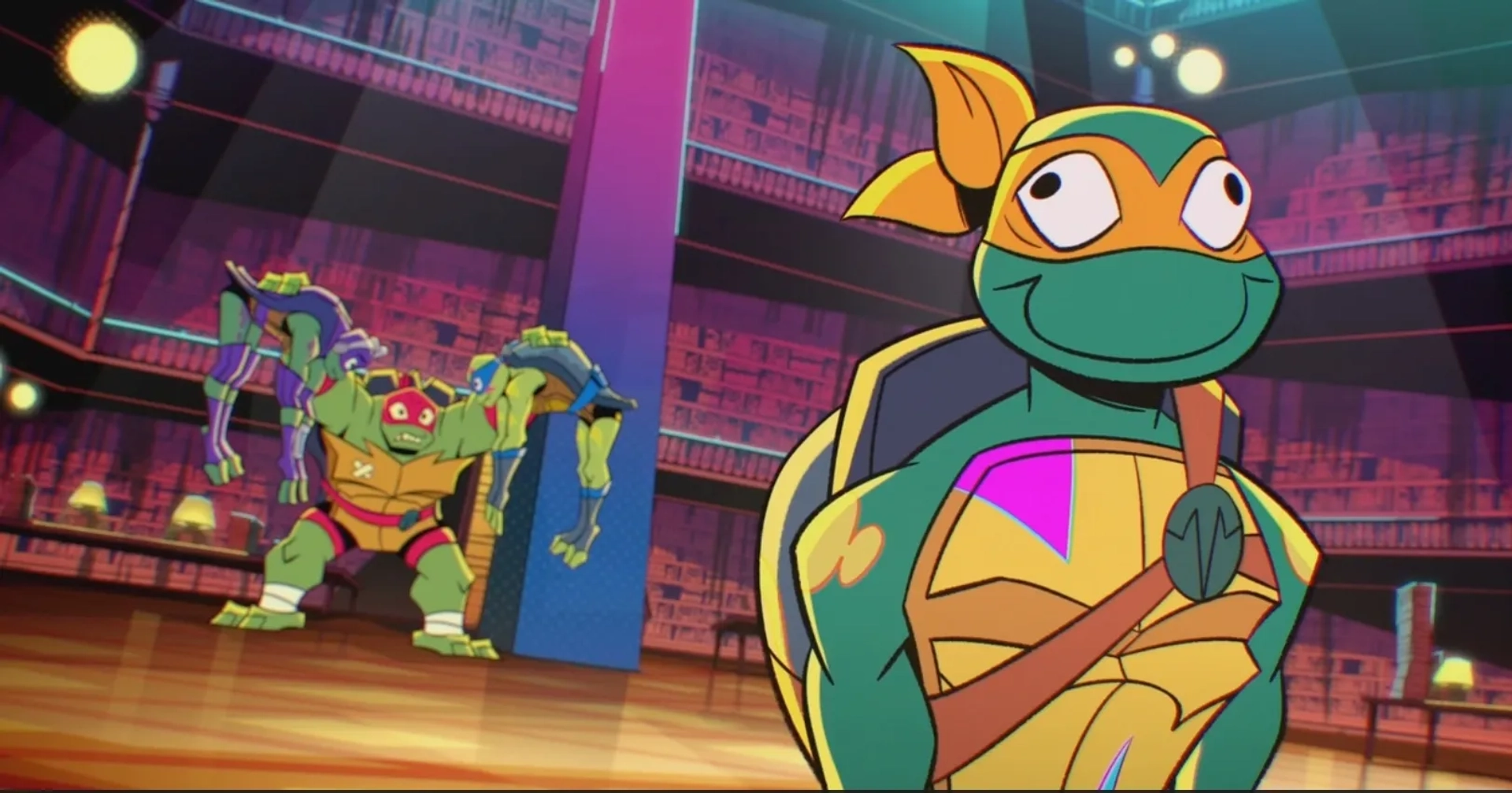 Omar Benson Miller, Brandon Mychal Smith, Ben Schwartz, and Josh Brener in Rise of the Teenage Mutant Ninja Turtles: Mystic Library (2019)