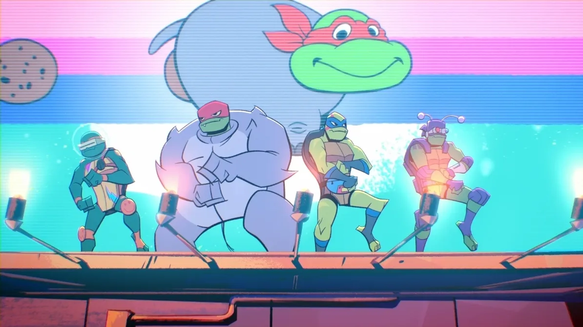 Omar Benson Miller, Brandon Mychal Smith, Ben Schwartz, and Josh Brener in Rise of the Teenage Mutant Ninja Turtles (2018)