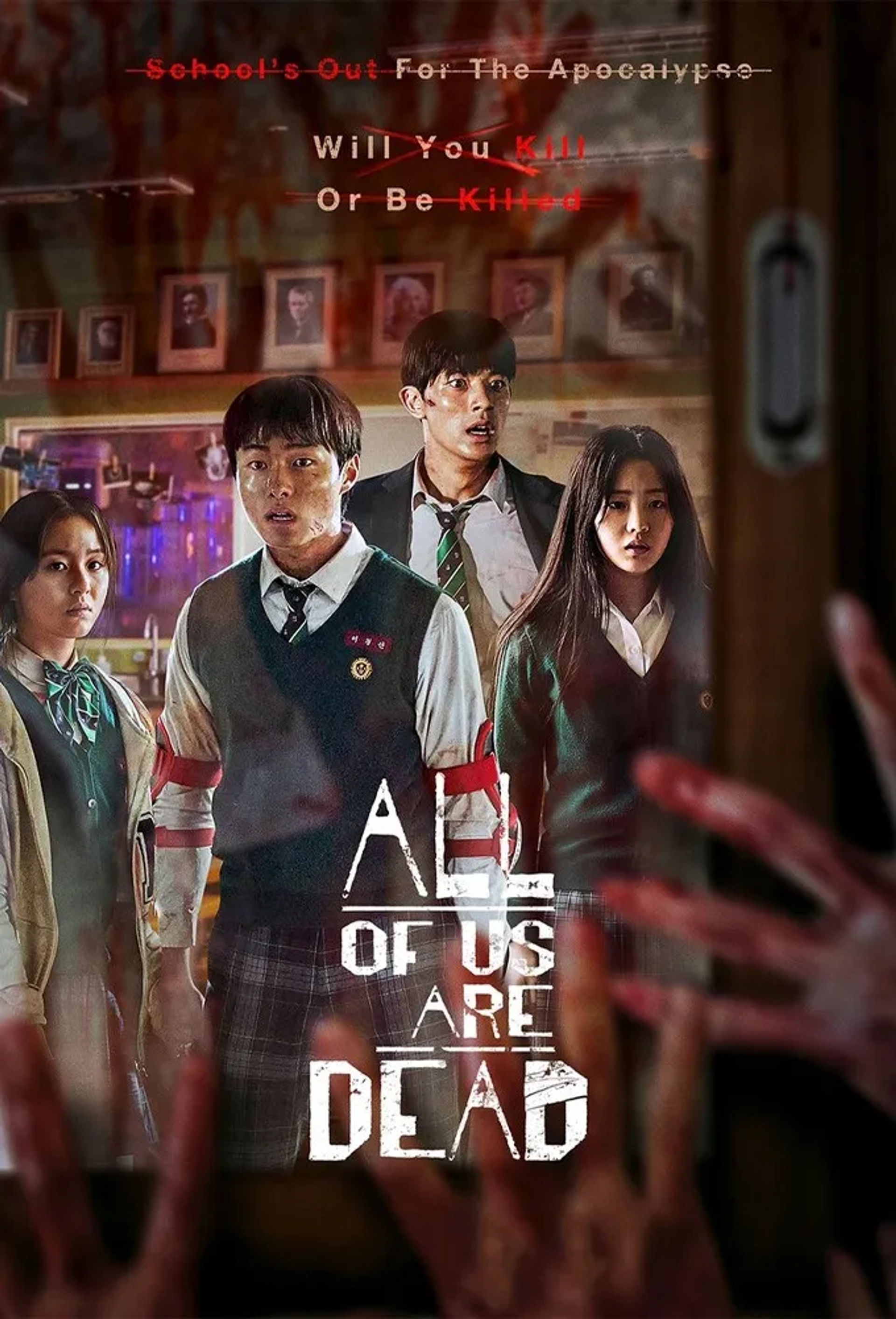 Park Ji-hu, Park Solomon, Cho Yi-hyun, and Yoon Chan-young in All of Us Are Dead (2022)