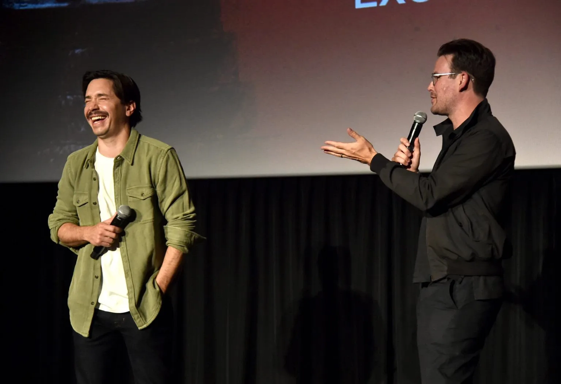 Justin Long and Zach Cregger at an event for Barbarian (2022)