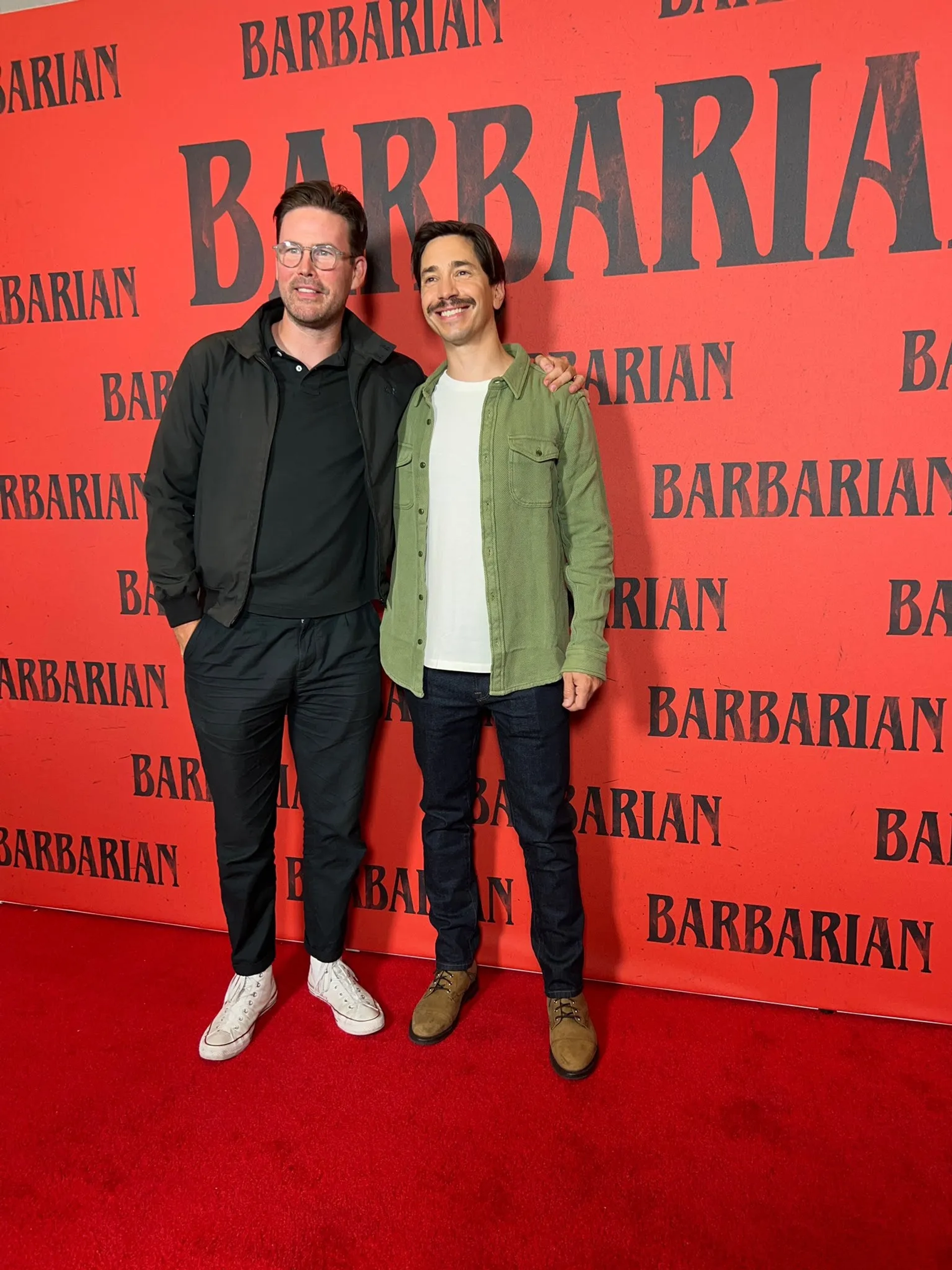 Justin Long and Zach Cregger at an event for Barbarian (2022)