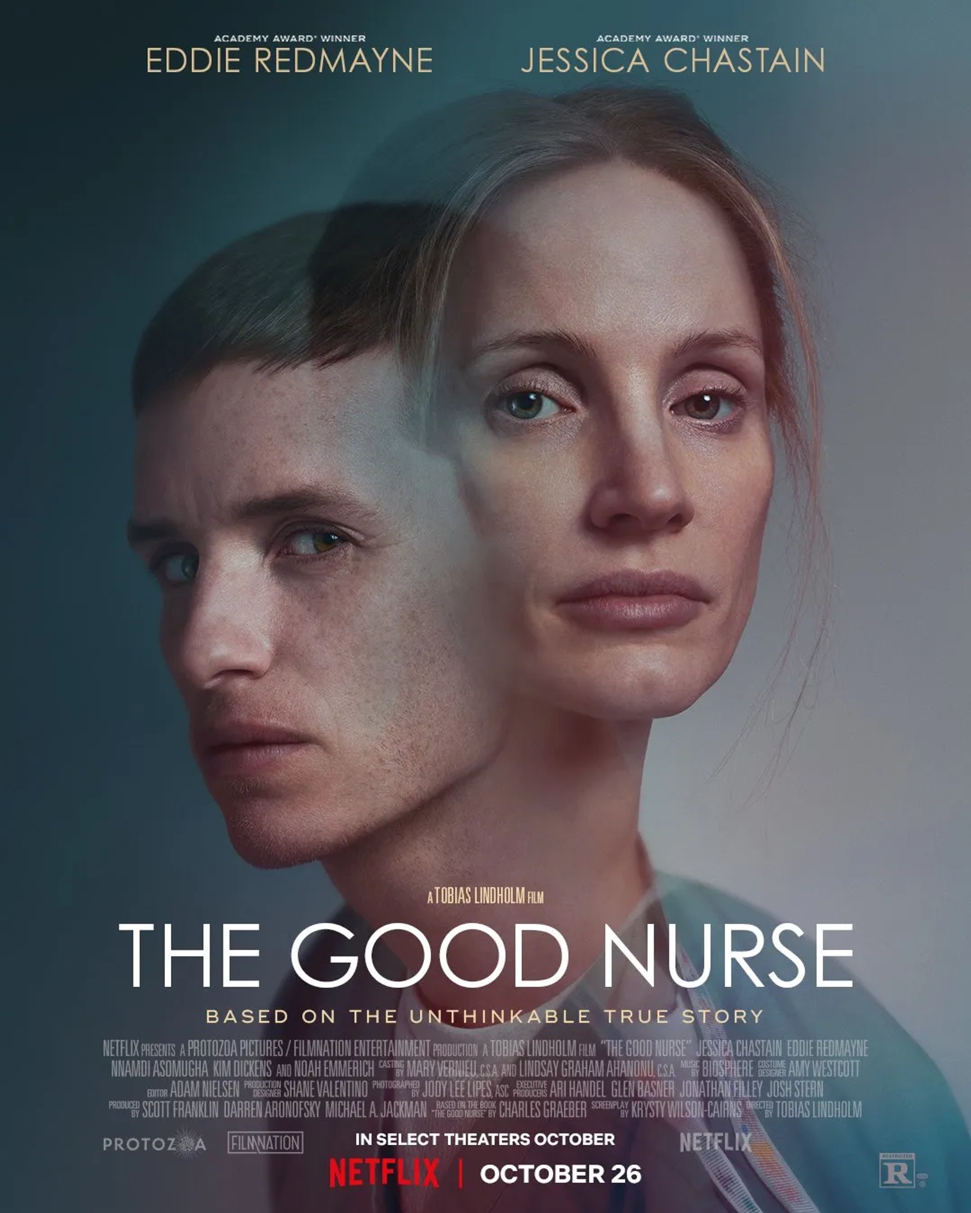 Eddie Redmayne and Jessica Chastain in The Good Nurse (2022)