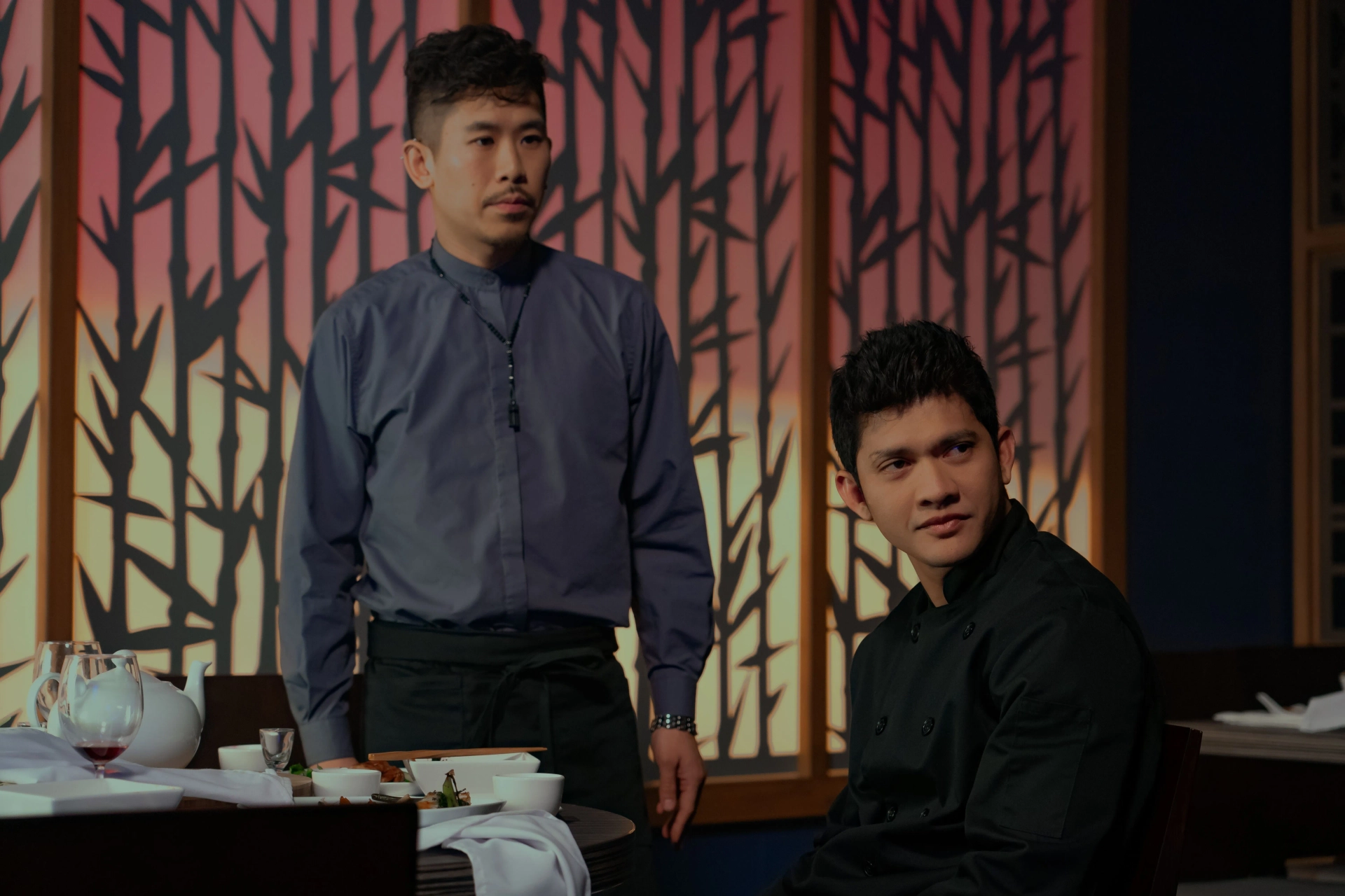 Lawrence Kao and Iko Uwais in Wu Assassins (2019)