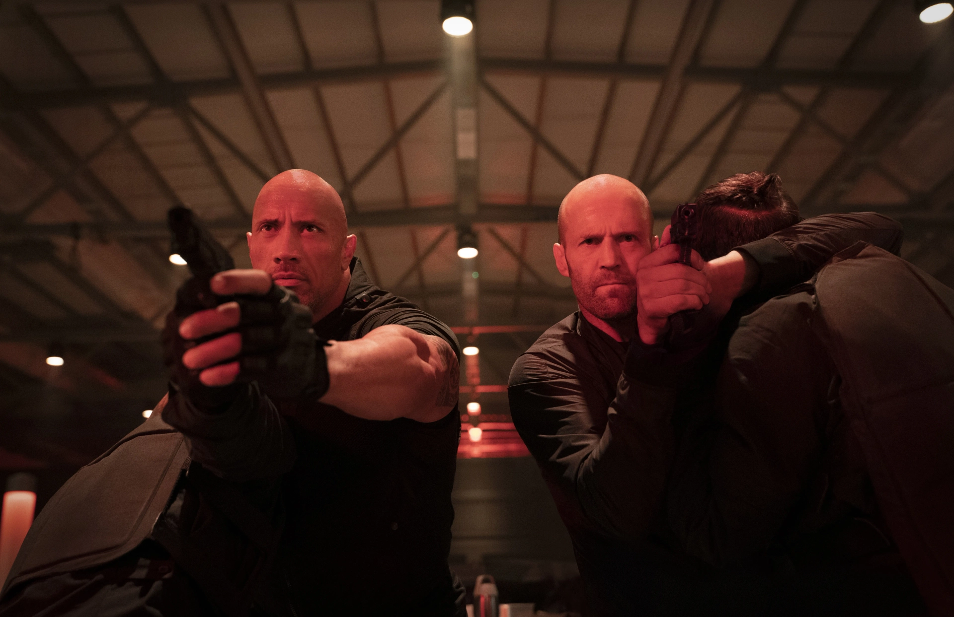 Jason Statham, Dwayne Johnson, and David Leitch in Fast & Furious Presents: Hobbs & Shaw (2019)