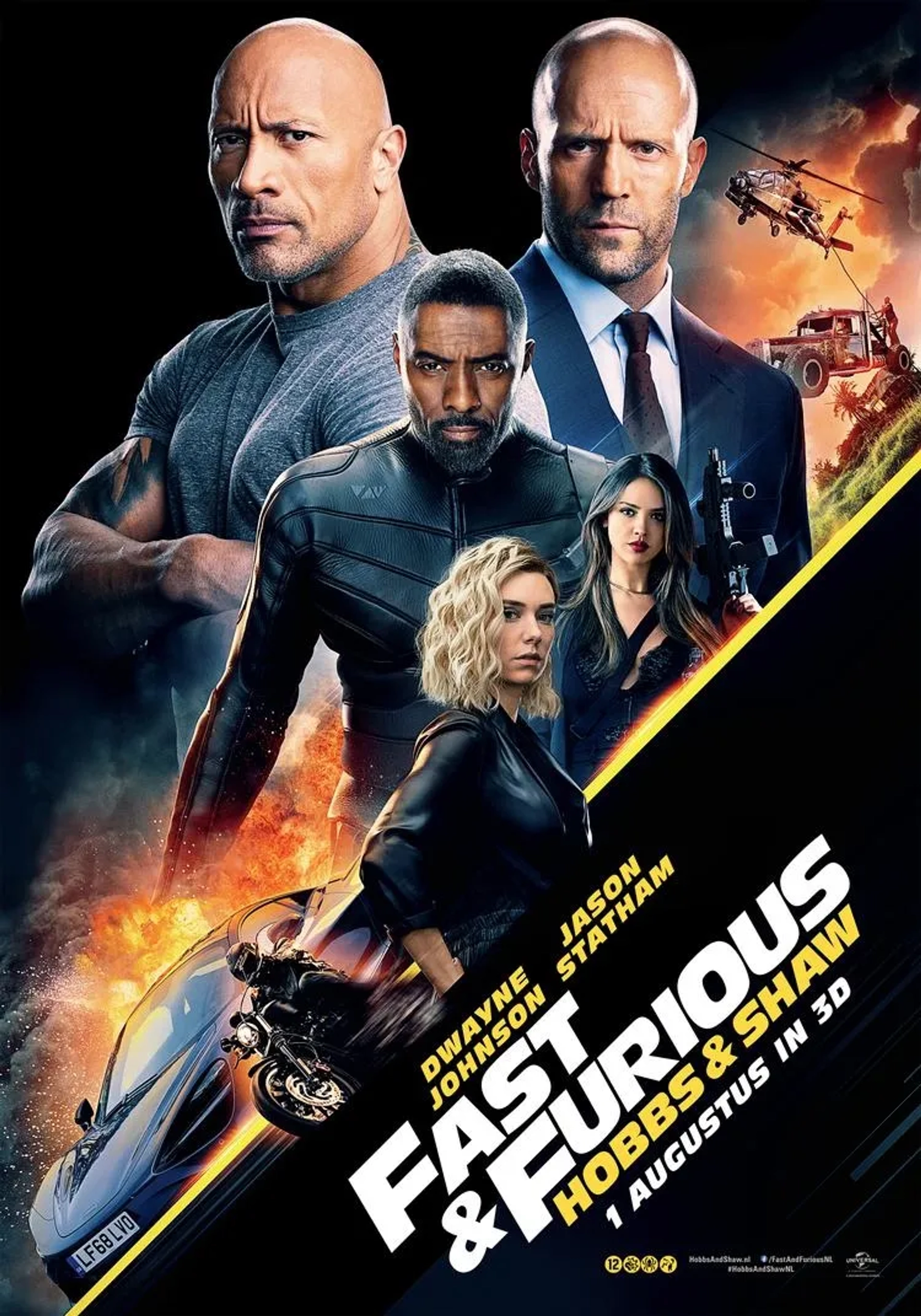 Jason Statham, Idris Elba, Dwayne Johnson, Eiza González, and Vanessa Kirby in Fast & Furious Presents: Hobbs & Shaw (2019)