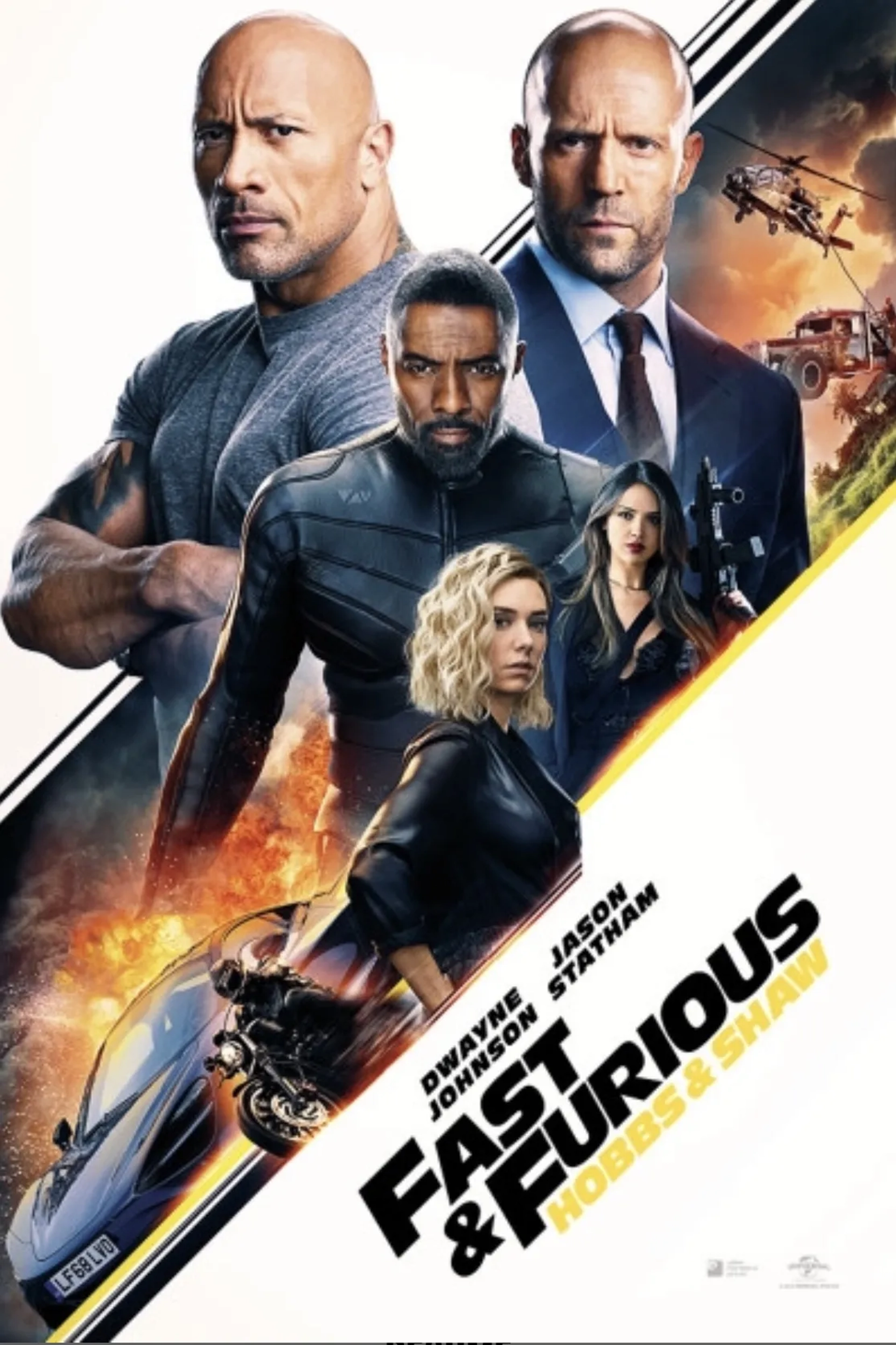 Jason Statham, Idris Elba, Dwayne Johnson, Eiza González, and Vanessa Kirby in Fast & Furious Presents: Hobbs & Shaw (2019)