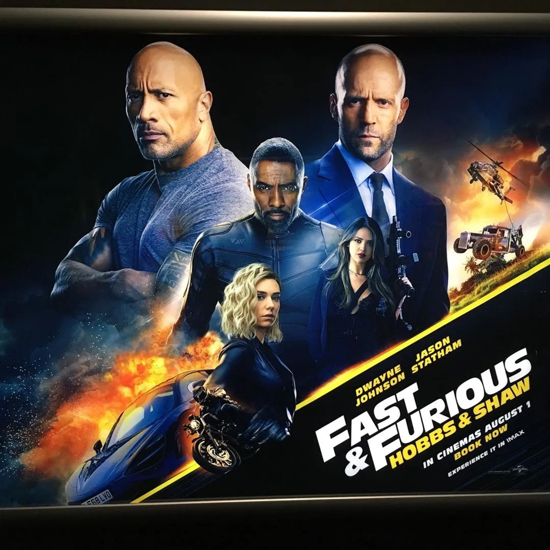 Jason Statham, Idris Elba, Dwayne Johnson, Eiza González, and Vanessa Kirby in Fast & Furious Presents: Hobbs & Shaw (2019)