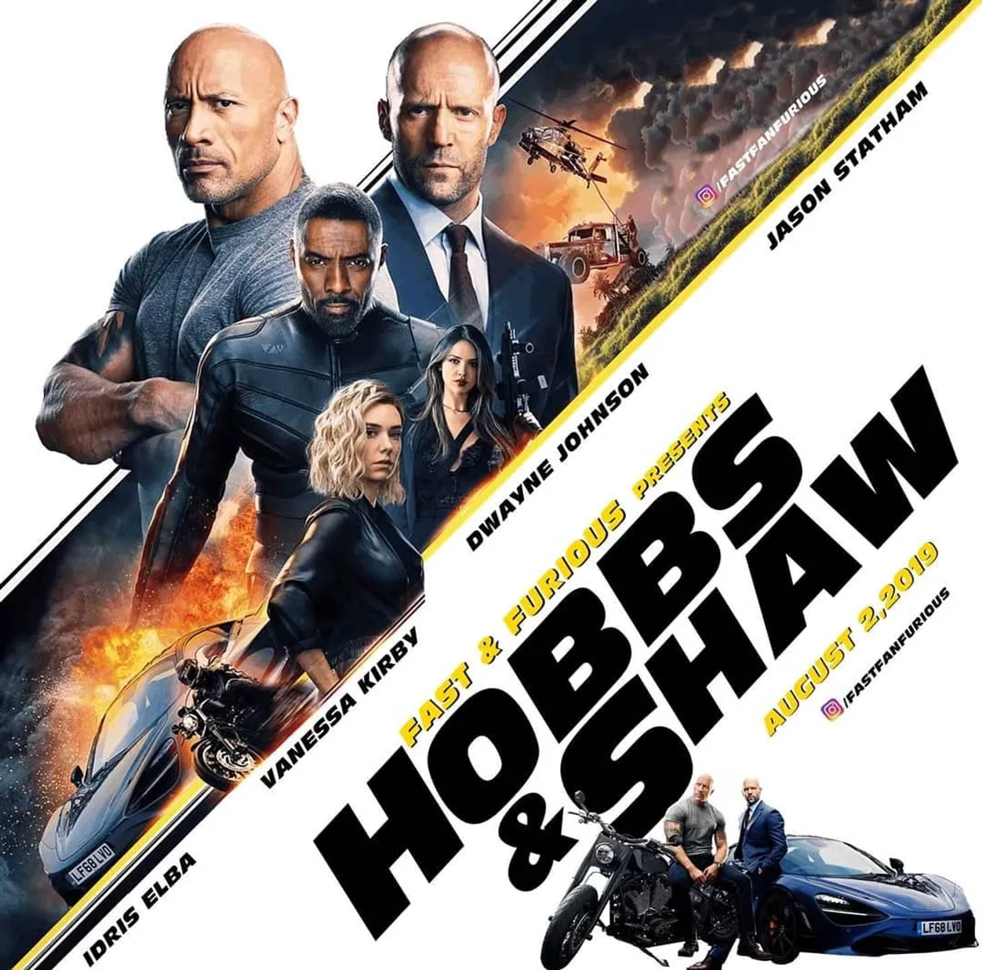 Jason Statham, Idris Elba, Dwayne Johnson, Eiza González, and Vanessa Kirby in Fast & Furious Presents: Hobbs & Shaw (2019)