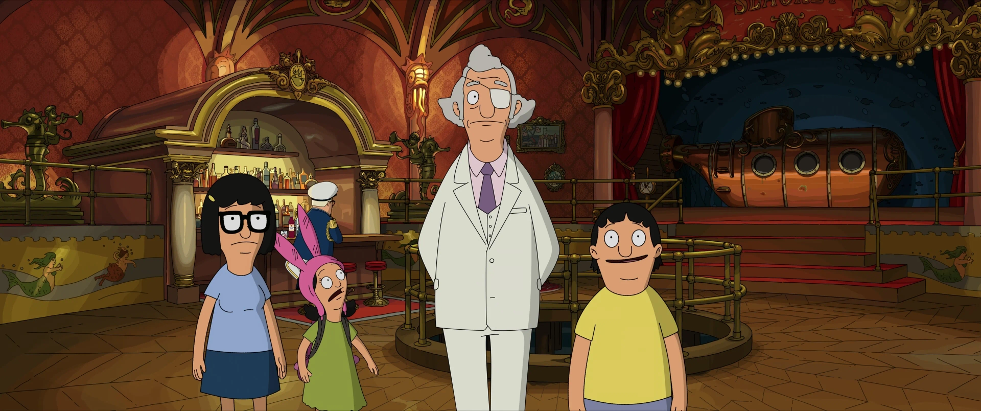 Kevin Kline, Kristen Schaal, Eugene Mirman, and Dan Mintz in The Bob's Burgers Movie (2022)