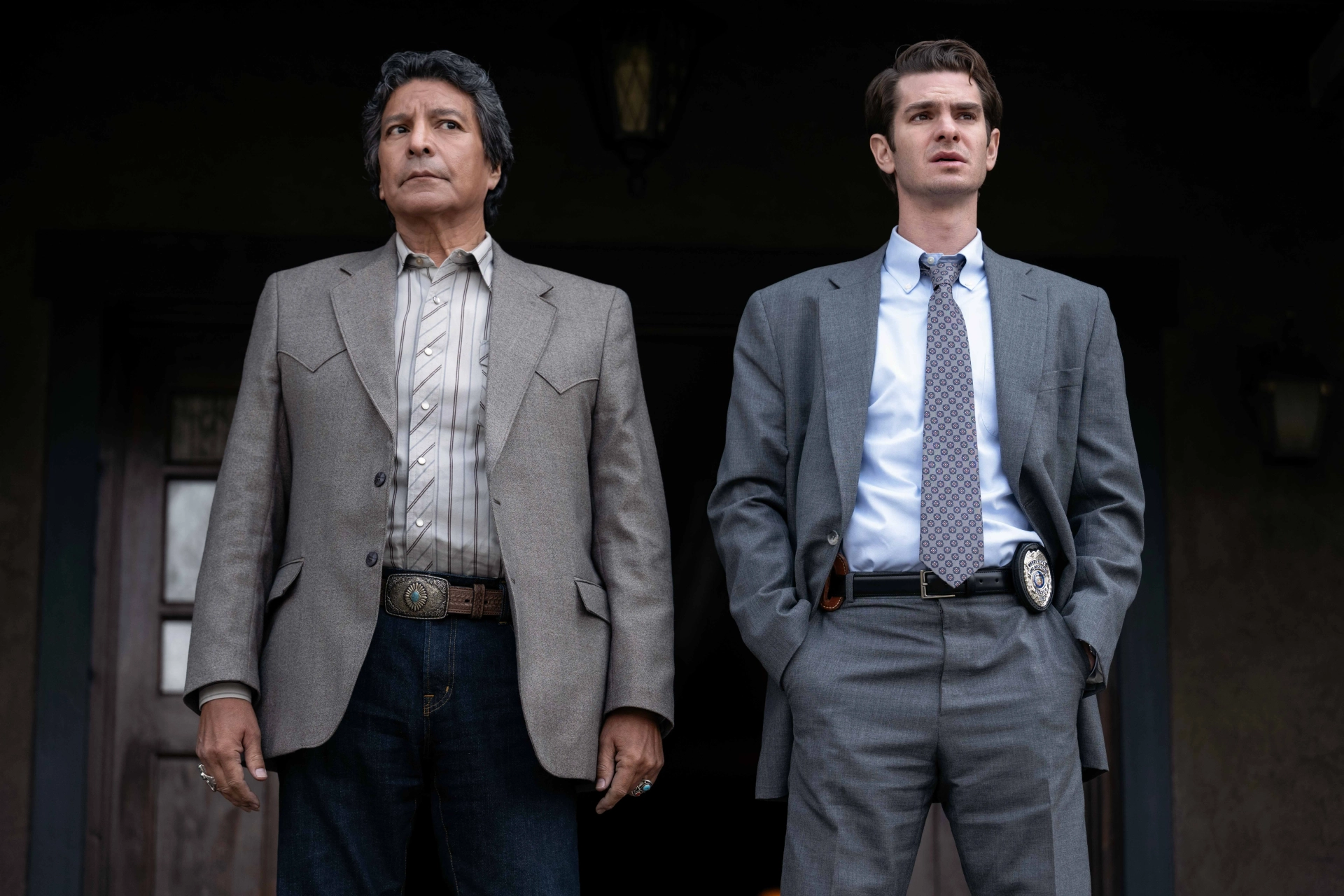 Gil Birmingham and Andrew Garfield in Under the Banner of Heaven: One Mighty and Strong (2022)