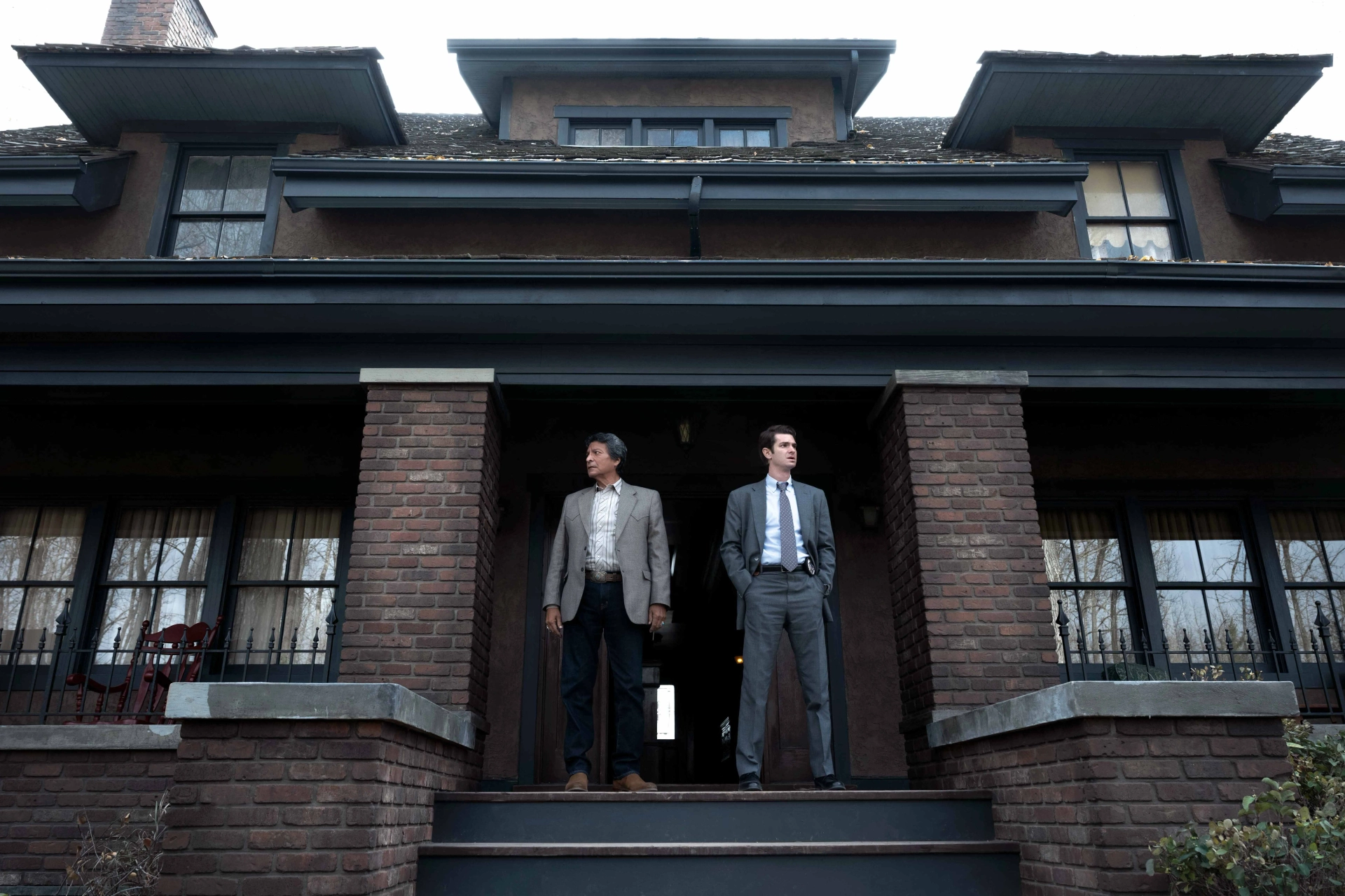 Gil Birmingham and Andrew Garfield in Under the Banner of Heaven: One Mighty and Strong (2022)