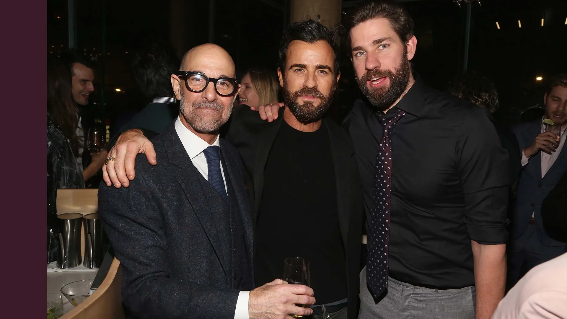 Stanley Tucci, Justin Theroux, and John Krasinski at an event for A Quiet Place (2018)