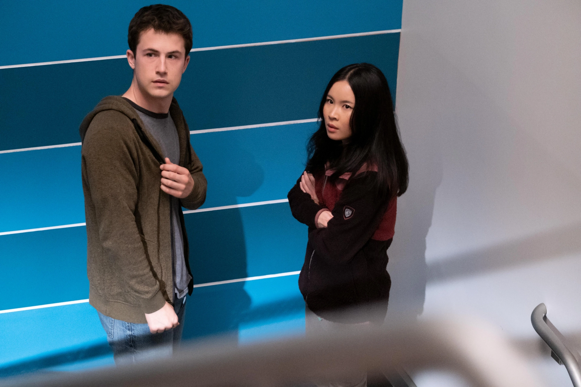 Camryn Mi-young Kim and Dylan Minnette in The Dropout (2022)