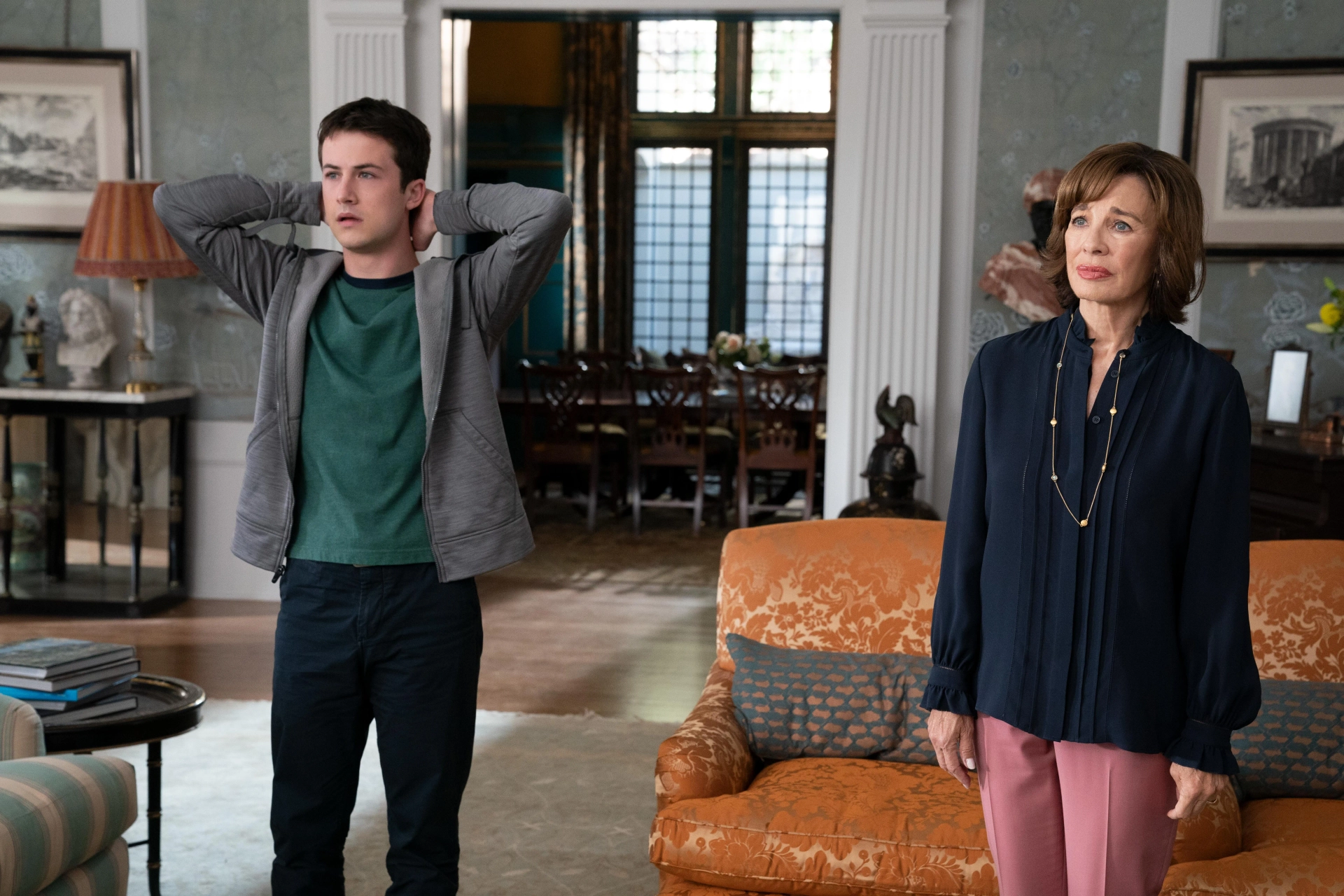 Anne Archer and Dylan Minnette in The Dropout (2022)