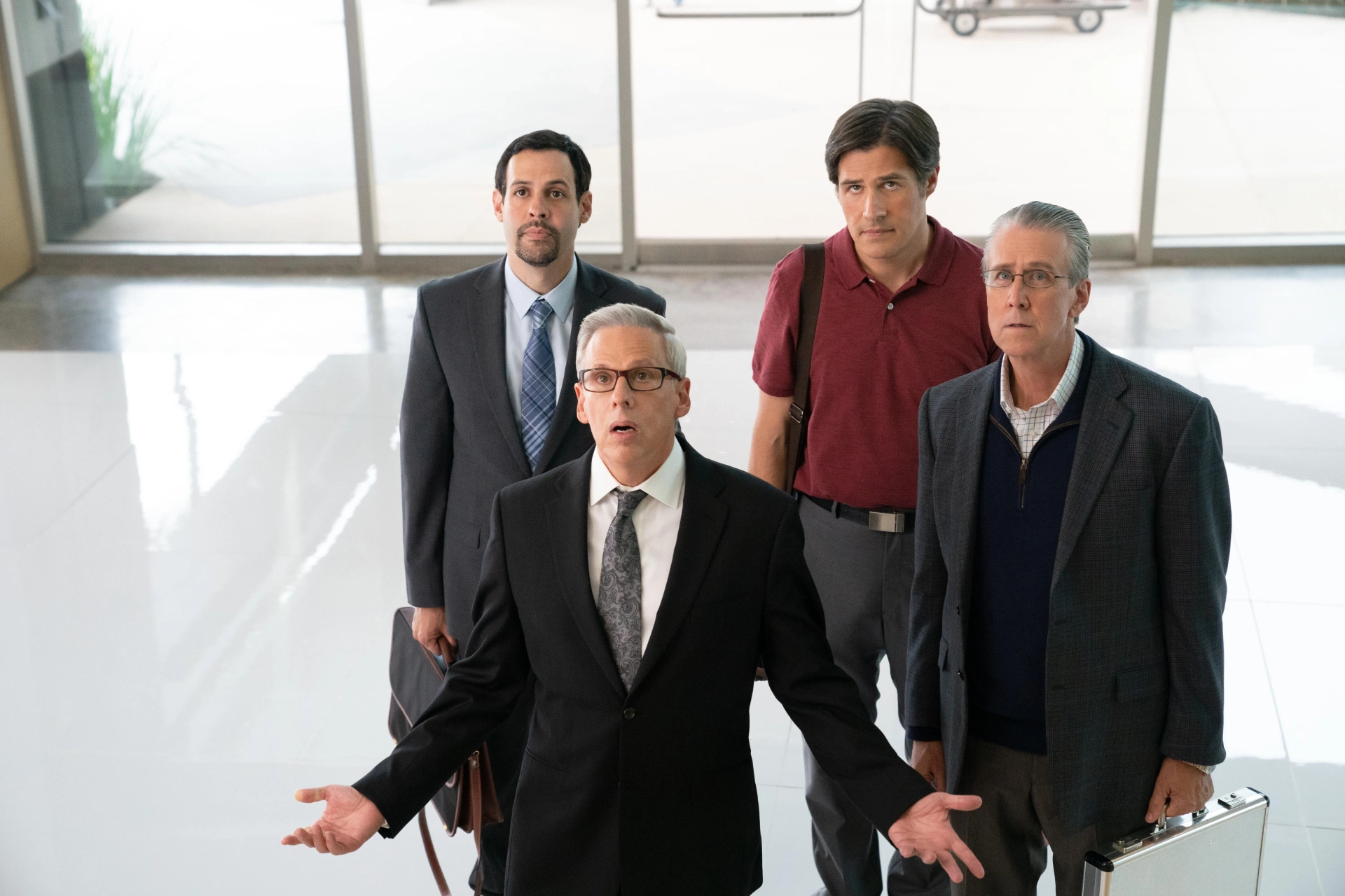 Alan Ruck, Andrew Leeds, Josh Pais, Rich Sommer, and Kevin Hunter in The Dropout (2022)