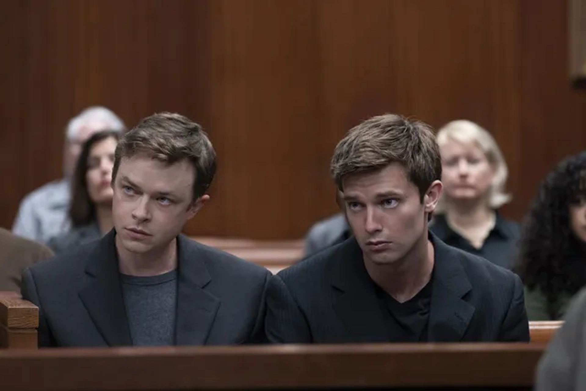 Patrick Schwarzenegger and Dane DeHaan in The Staircase (2022)