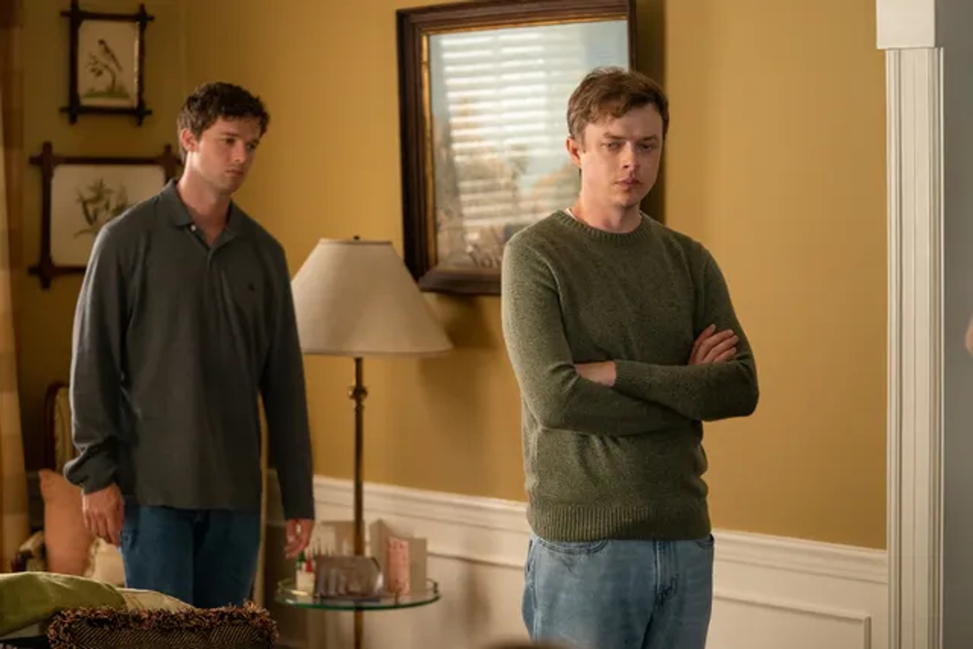 Patrick Schwarzenegger and Dane DeHaan in The Staircase (2022)