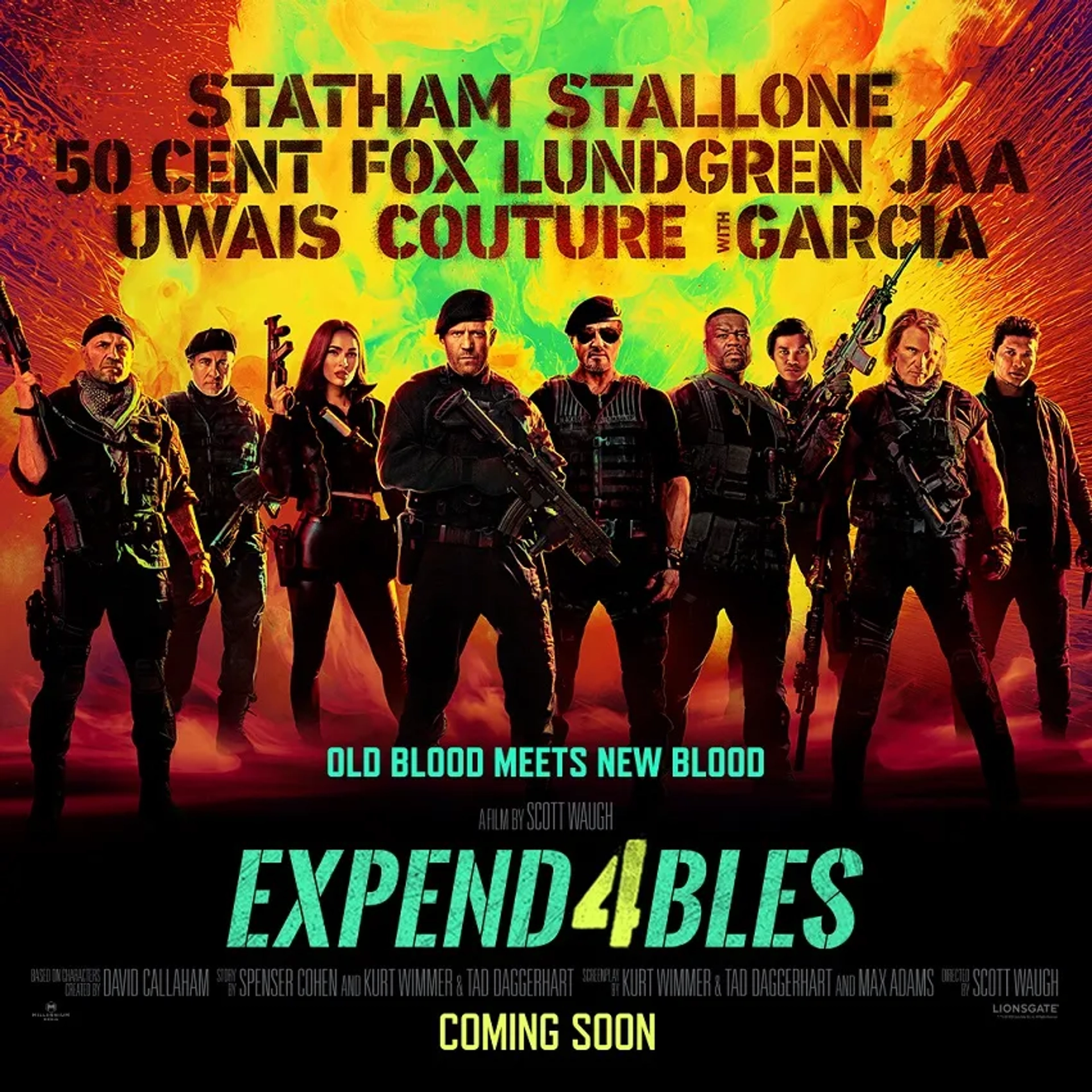 Dolph Lundgren, Sylvester Stallone, Andy Garcia, Jason Statham, Megan Fox, 50 Cent, Randy Couture, Tony Jaa, and Iko Uwais in Expend4bles (2023)