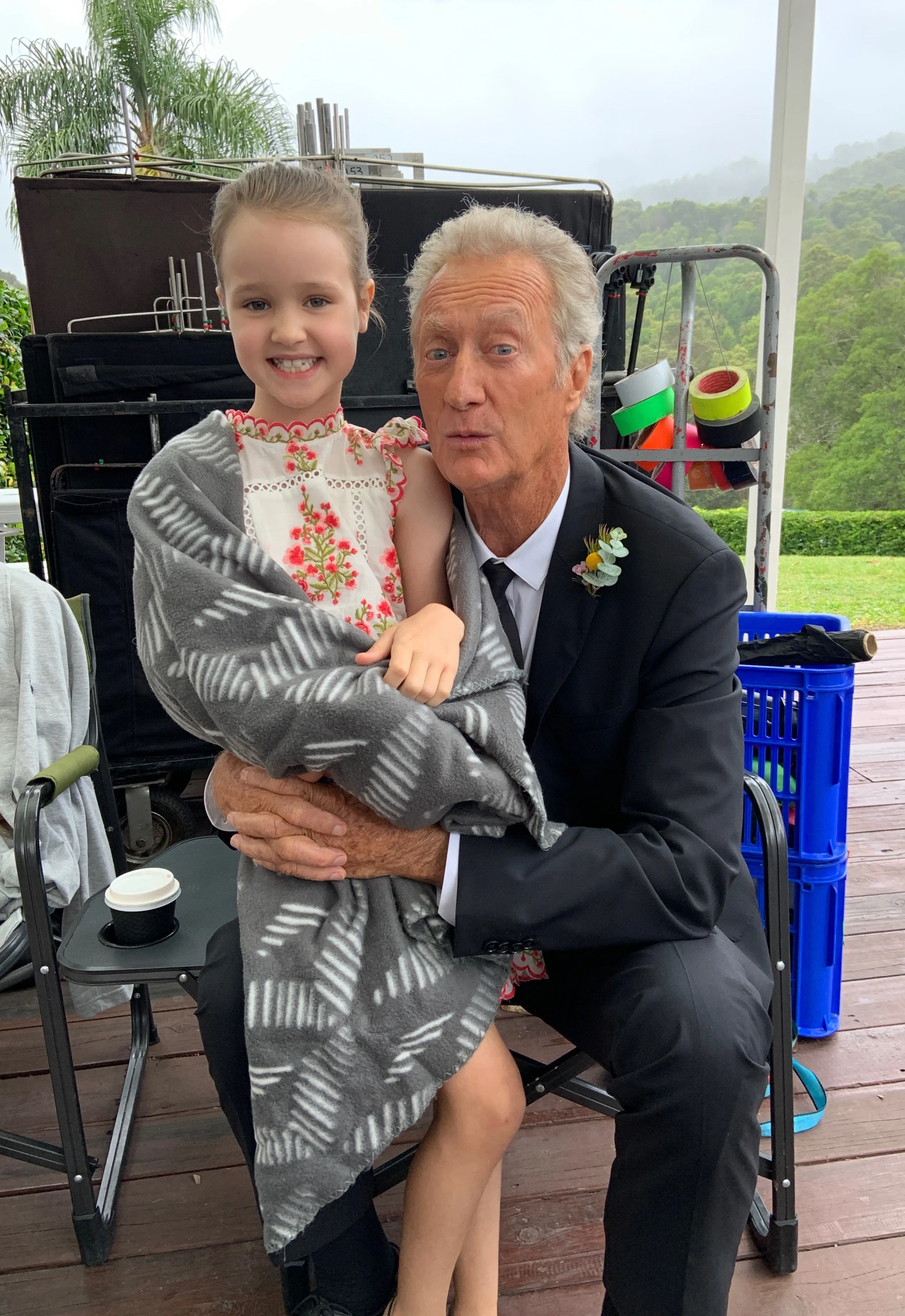 Molly Belle Wright and Bryan Brown on the set of Darby and Joan