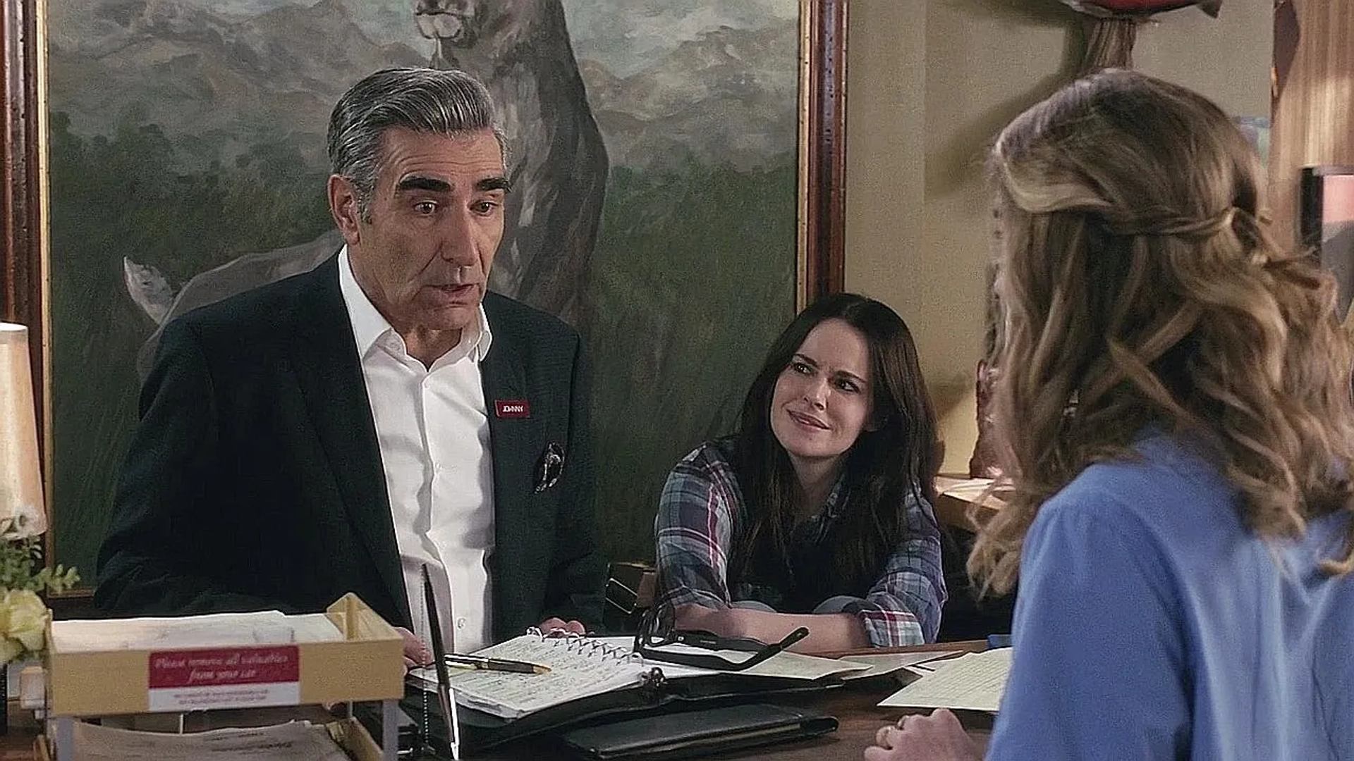 Emily Hampshire and Eugene Levy in Schitt's Creek (2015)