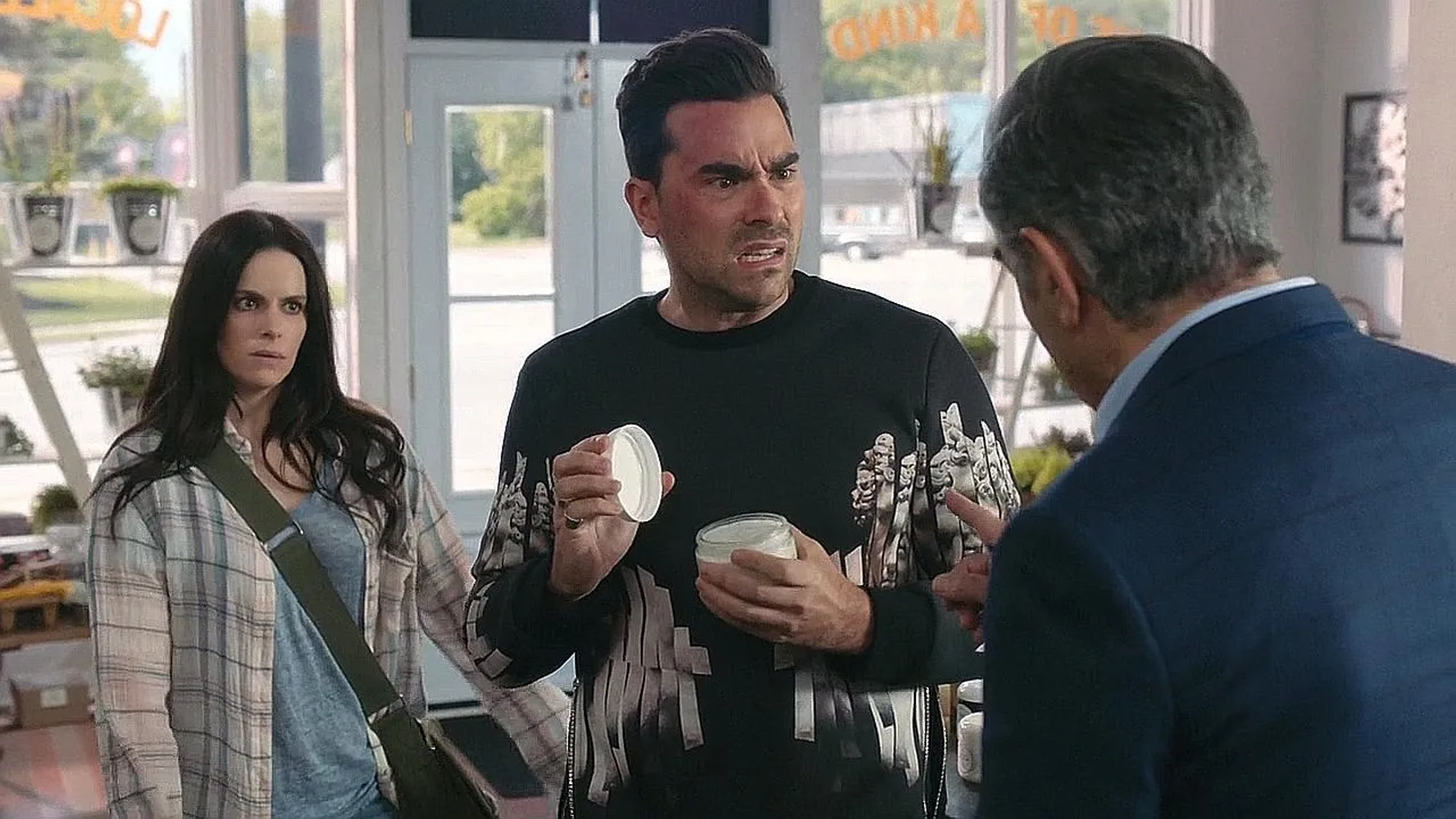 Emily Hampshire and Dan Levy in Schitt's Creek (2015)