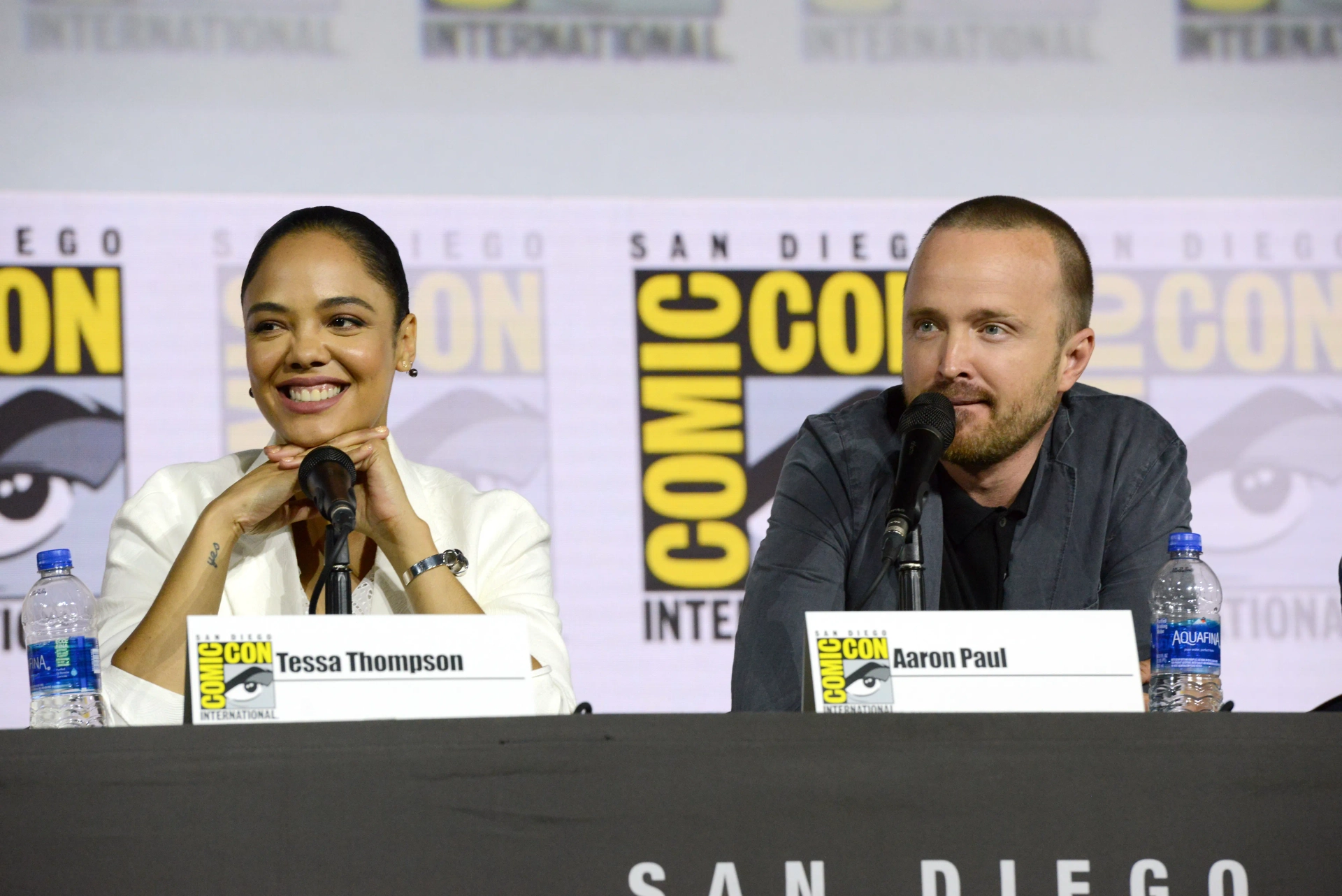 Aaron Paul and Tessa Thompson at an event for Westworld (2016)