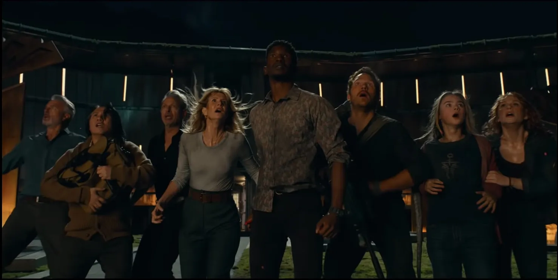 Jeff Goldblum, Laura Dern, Sam Neill, BD Wong, Bryce Dallas Howard, Chris Pratt, Mamoudou Athie, and Isabella Sermon in Jurassic World Dominion (2022)