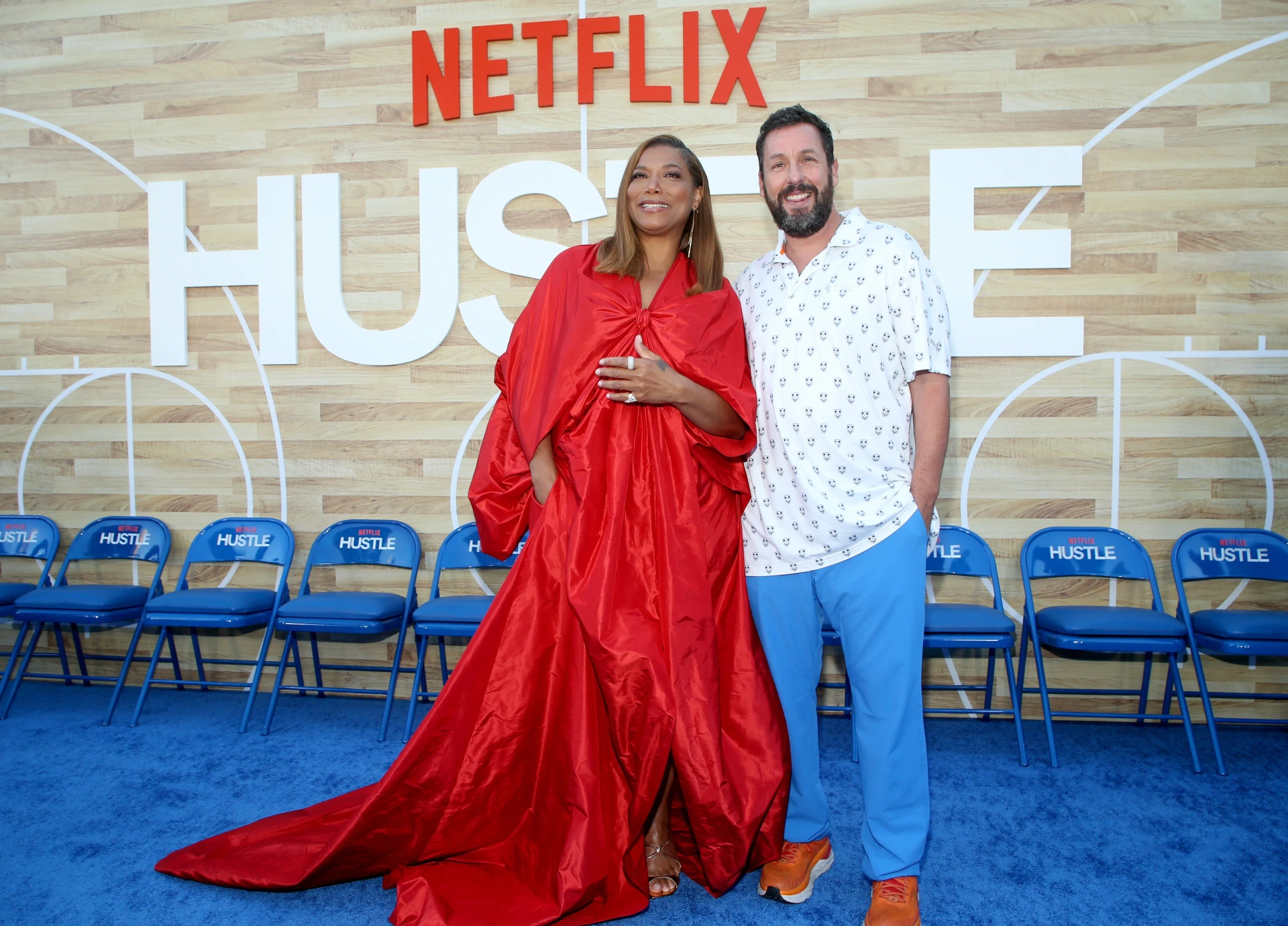 Adam Sandler and Queen Latifah at an event for Hustle (2022)