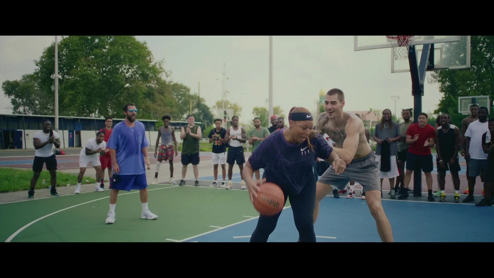 Adam Sandler, Queen Latifah, and Juancho Hernangomez in Hustle (2022)