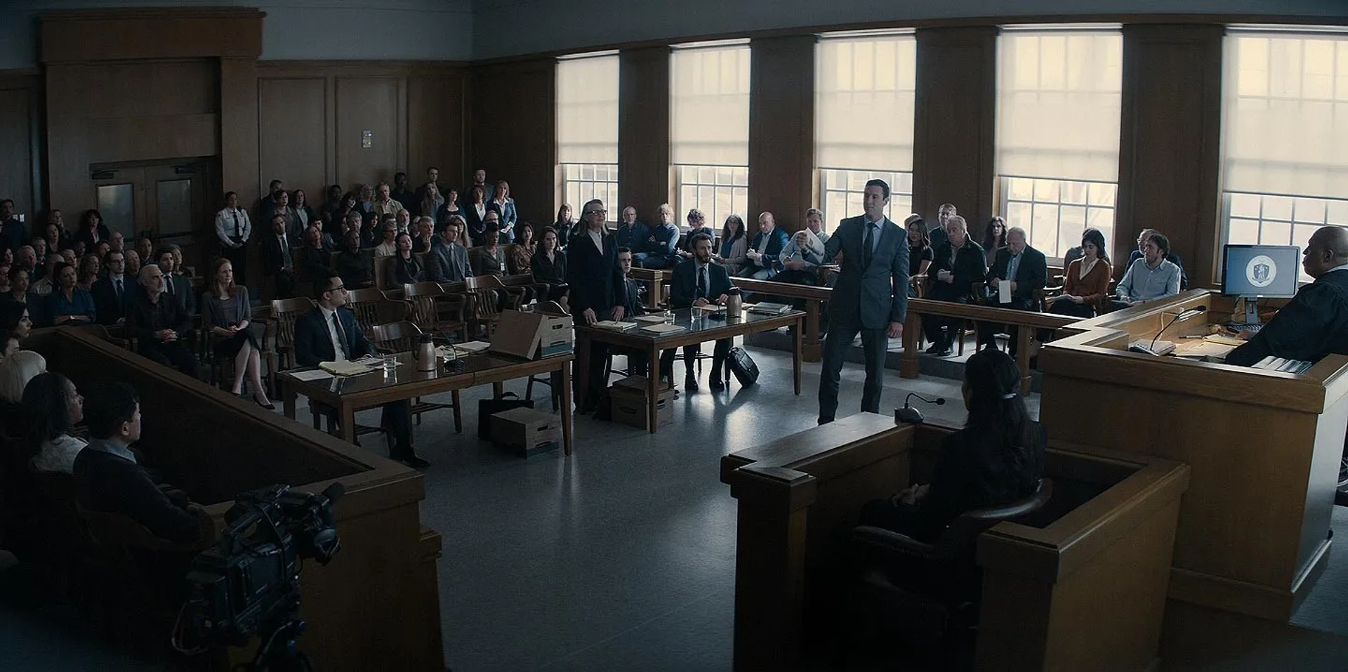 Daryl Edwards, Chris Evans, Patrick Fischler, Cherry Jones, Pablo Schreiber, Megan Byrne, Michelle Dockery, and Jaeden Martell in Defending Jacob (2020)