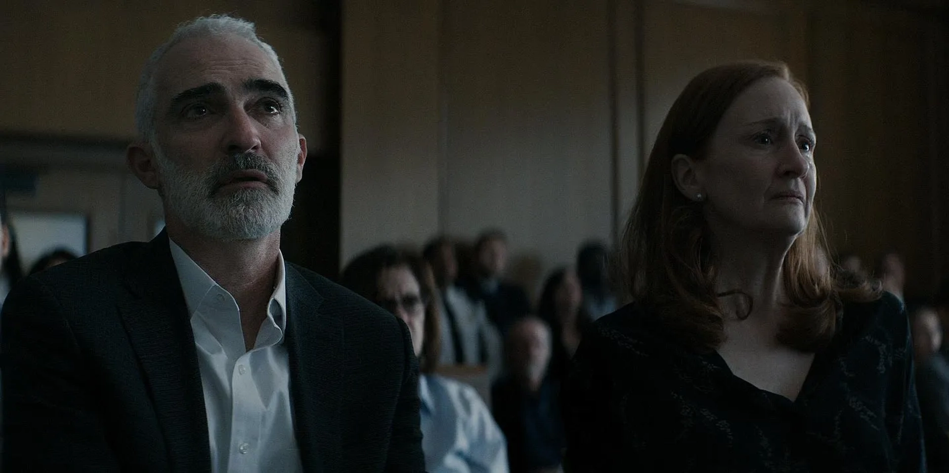 Patrick Fischler and Megan Byrne in Defending Jacob (2020)