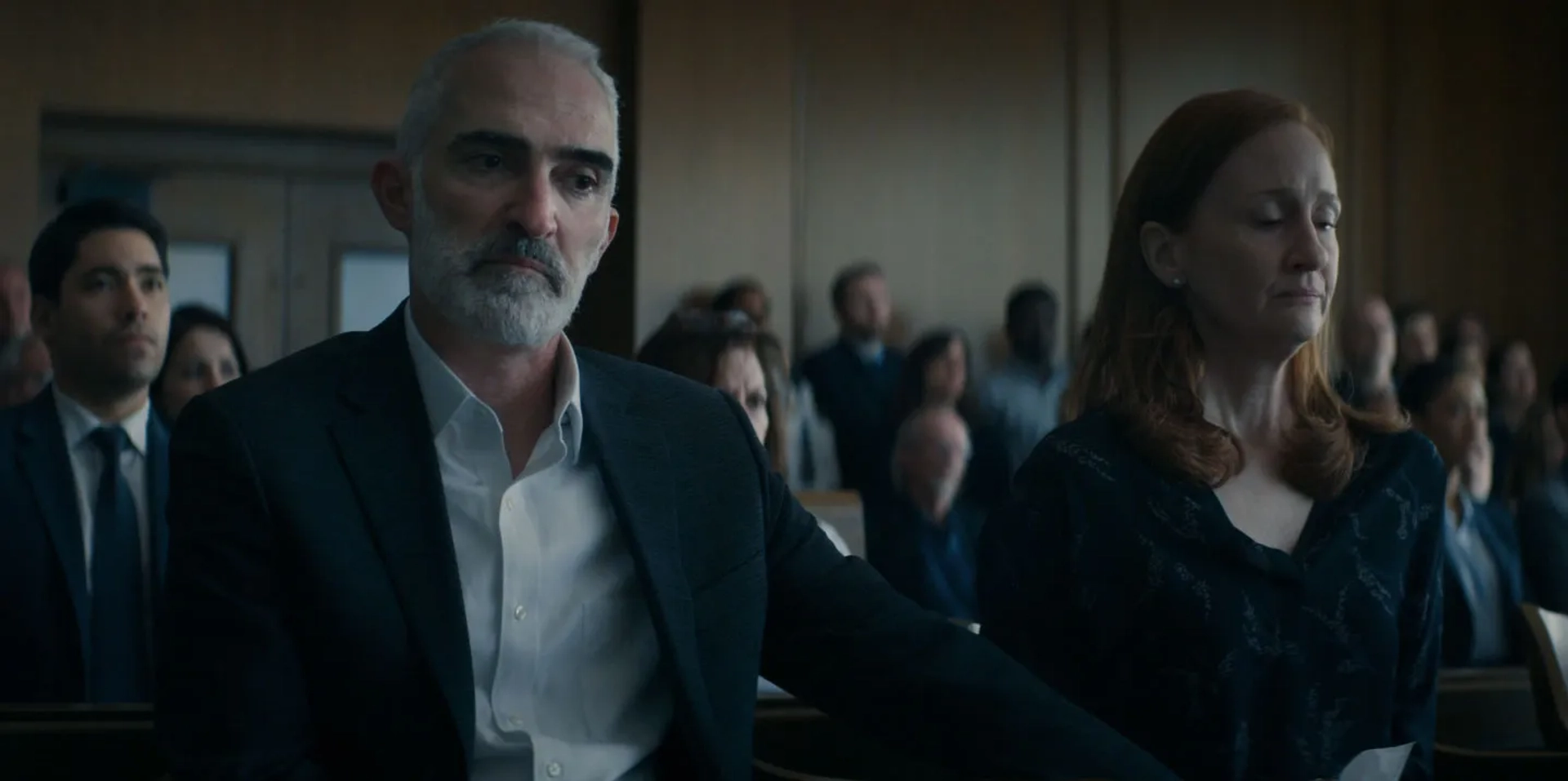 Patrick Fischler and Megan Byrne in Defending Jacob (2020)